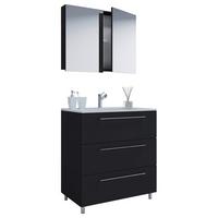 Badezimmer Schubo 3-Teilig Schwarz B: 60 cm - Alufarben/Schwarz, MODERN, Keramik/Holzwerkstoff (60cm) - MID.YOU