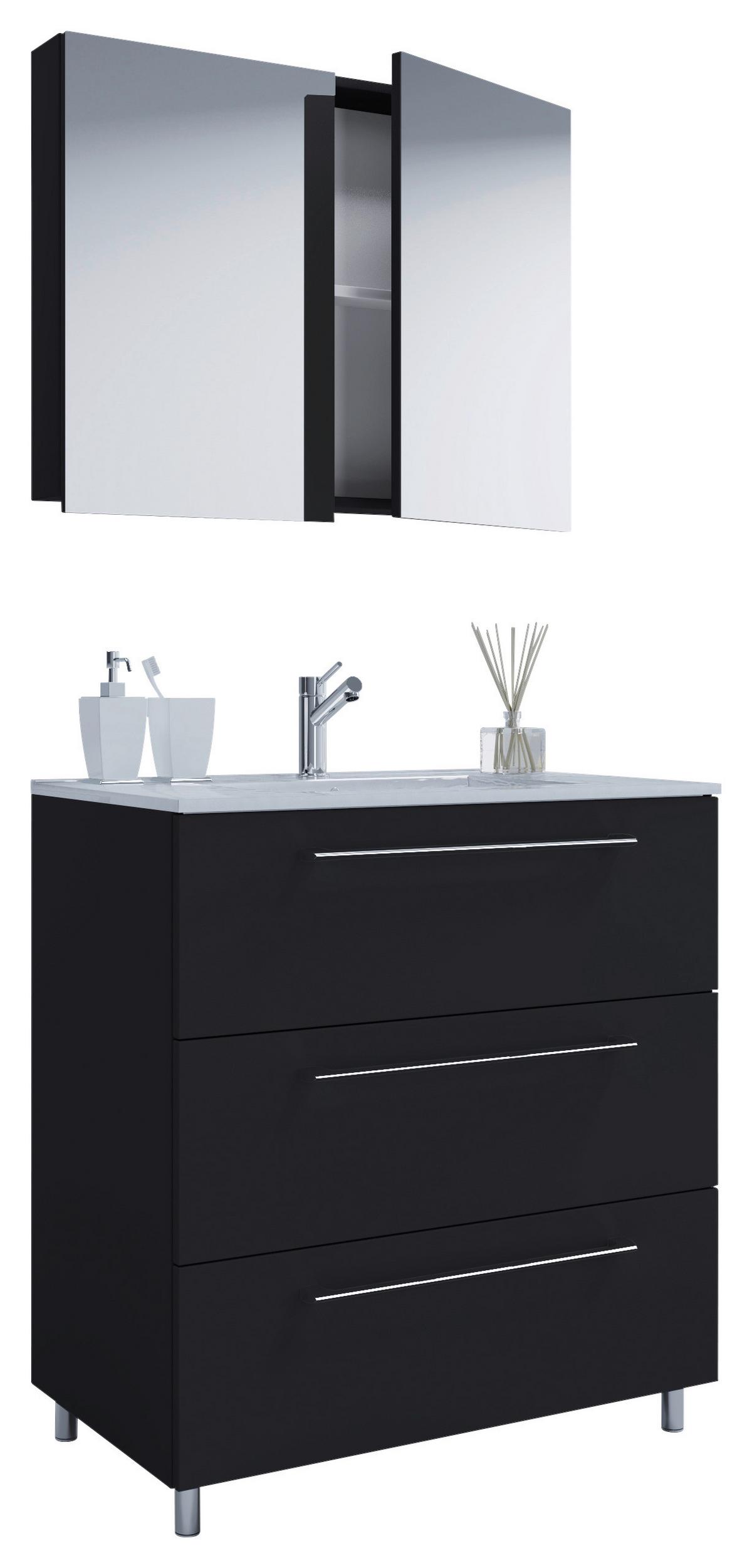 Badezimmer Schubo 3-Teilig Schwarz B: 60 cm - Alufarben/Schwarz, MODERN, Keramik/Holzwerkstoff (60cm) - MID.YOU