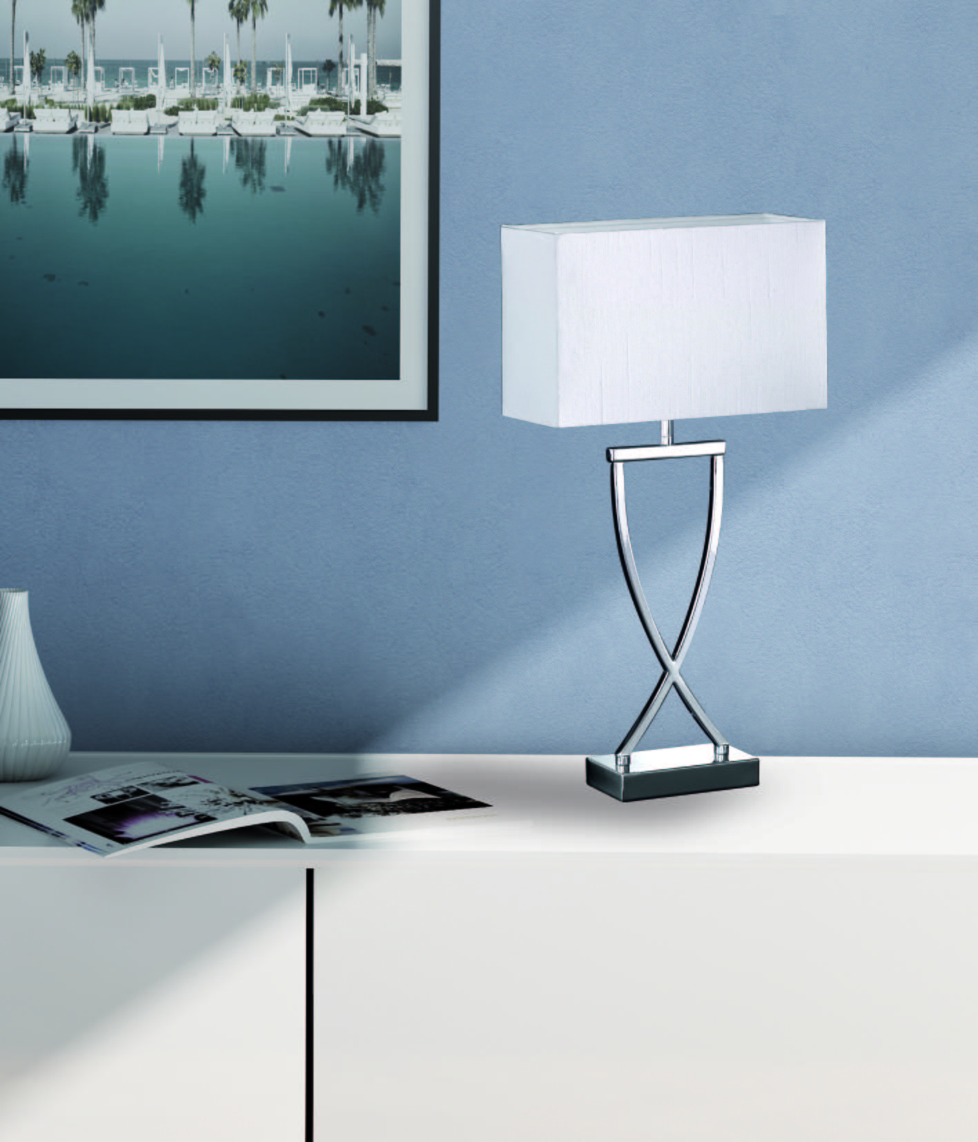 Tischlampe Anni Weiß/ Chromfarben mit Schnurschalter - Chromfarben/Weiß, Design, Kunststoff/Metall (27/12/51cm) - Fischer & Honsel