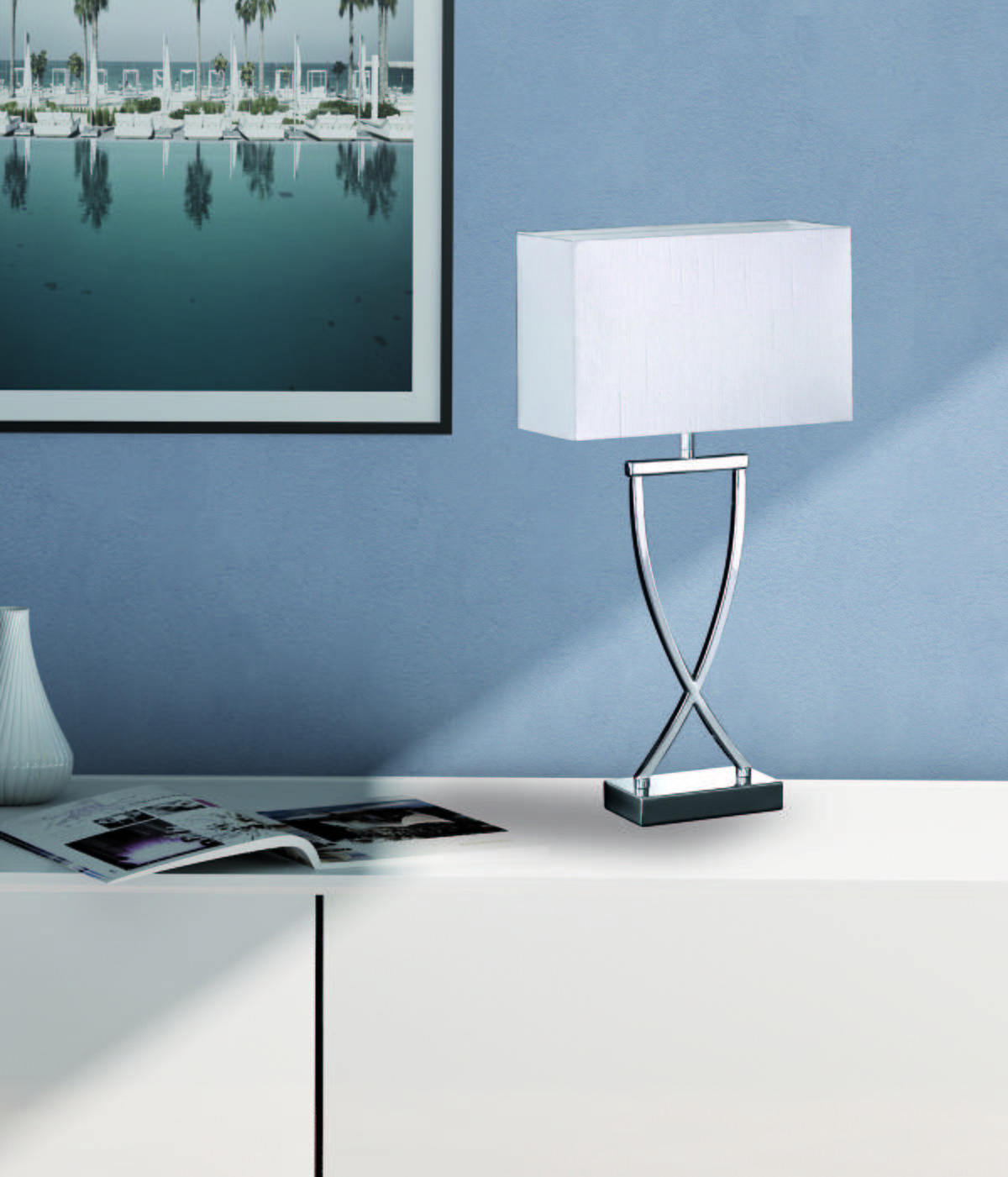 Tischlampe Anni Weiß/ Chromfarben mit Schnurschalter - Chromfarben/Weiß, Design, Kunststoff/Metall (27/12/51cm) - Fischer & Honsel