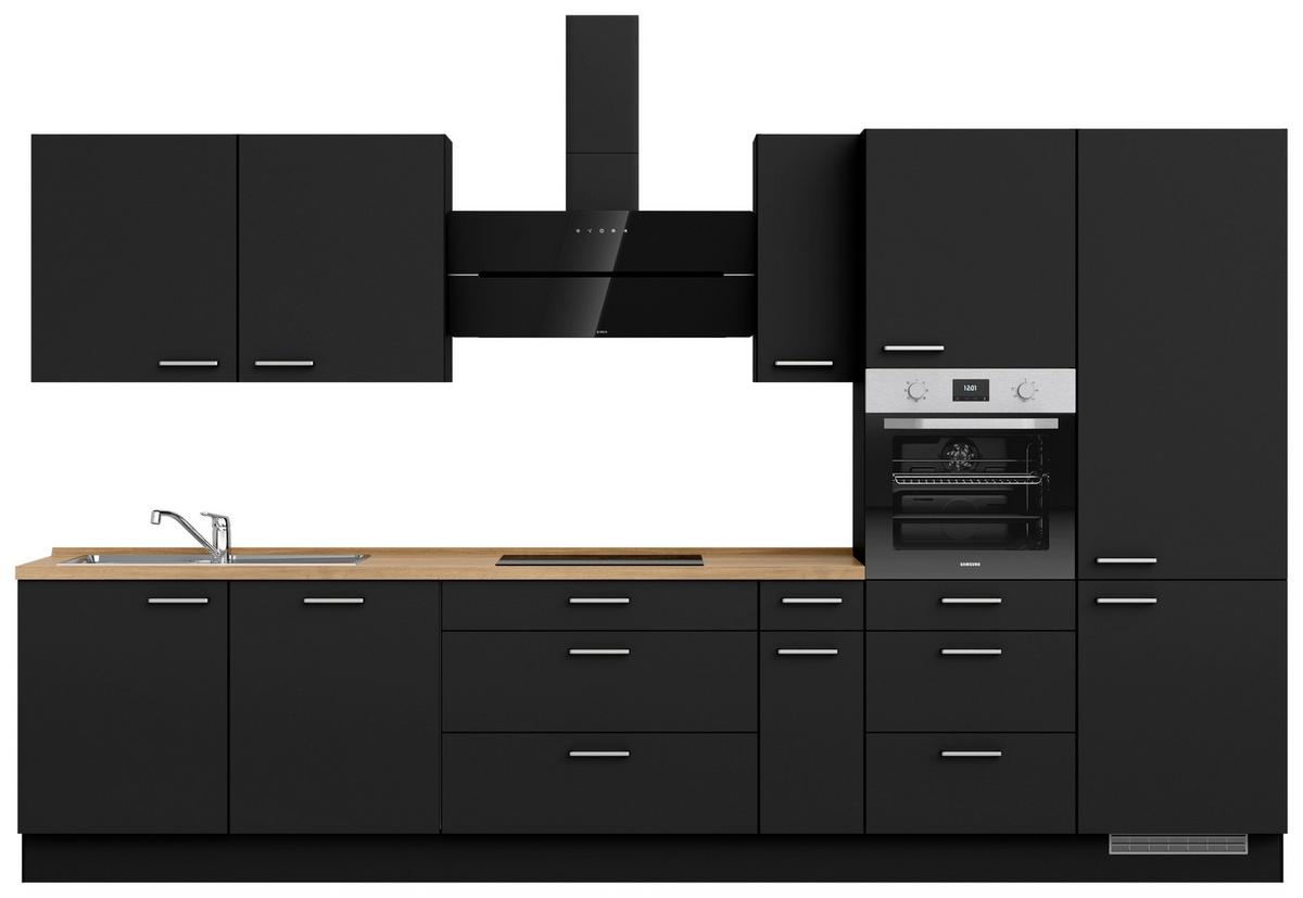 Kuchyňská linka 360 cm, černá matná/ barva dub - černá/barvy dubu, Moderní, kov/kompozitní dřevo (360cm) - Nobilia