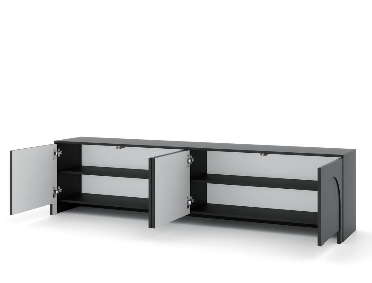 Černá komoda, bezúchytkové otevíraní, š: 204cm - černá, Design, kompozitní dřevo (204/54/35cm)