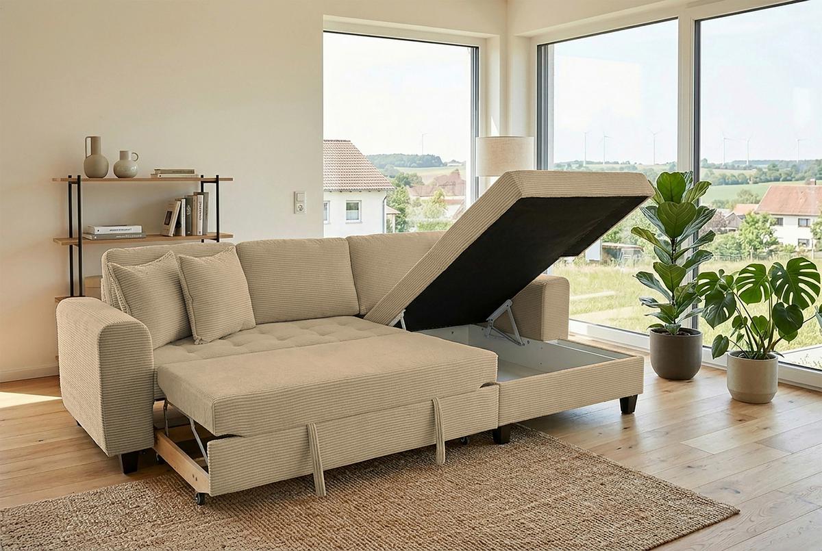 Ecksofa Moritz Karamell S: ca. 265x155 cm - Beige, Trend, Textil (265/155cm)
