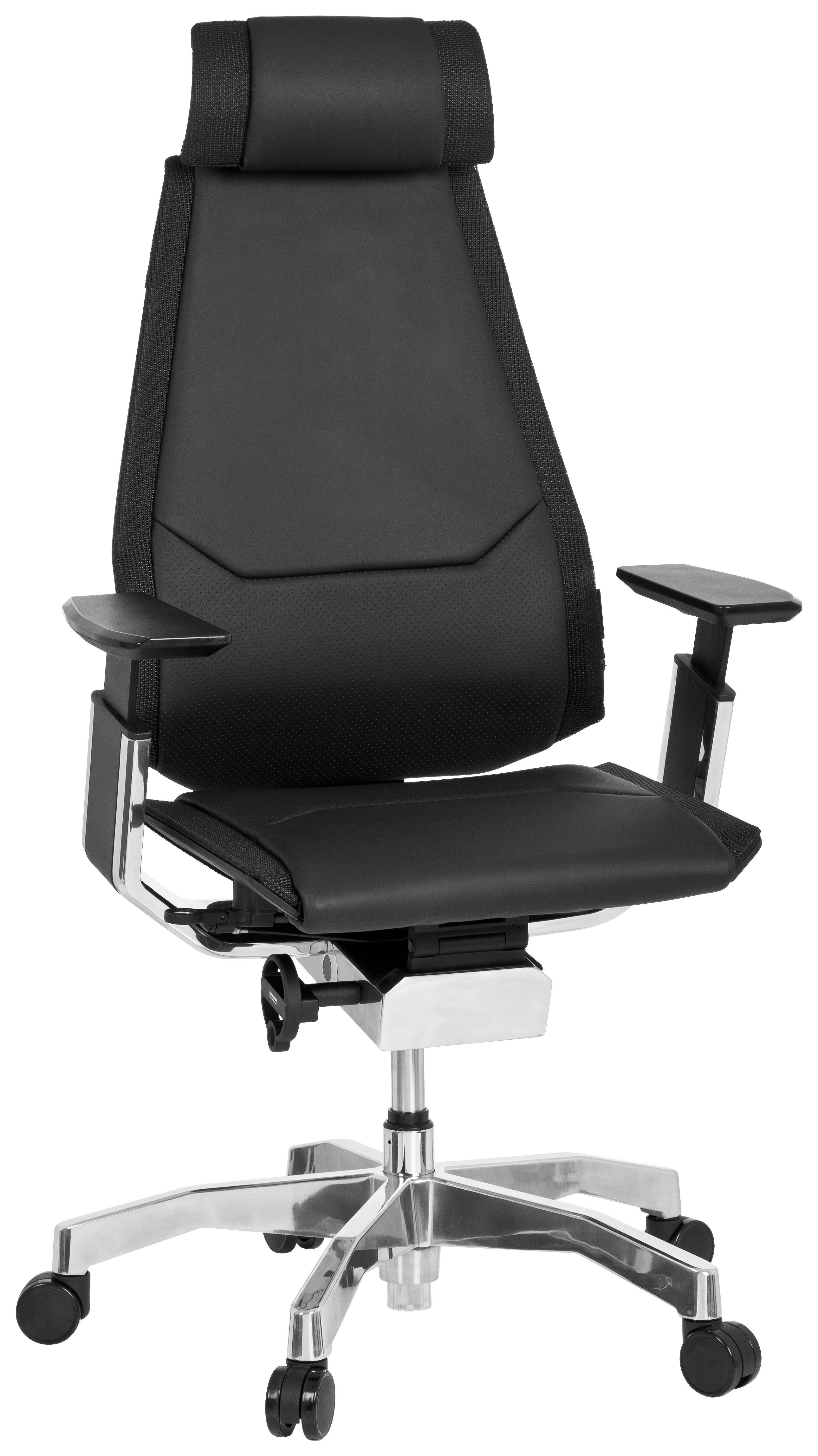 Drehstuhl Genidia Pro Schwarz - Alufarben/Schwarz, MODERN, Leder/Kunststoff (57/119/46cm) - MID.YOU