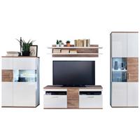 Wohnkombination 4-Tlg. Luzern Weiß/Eichefarben - Eichefarben/Weiß, Design, Glas/Holzwerkstoff (330/199/50cm) - Livetastic