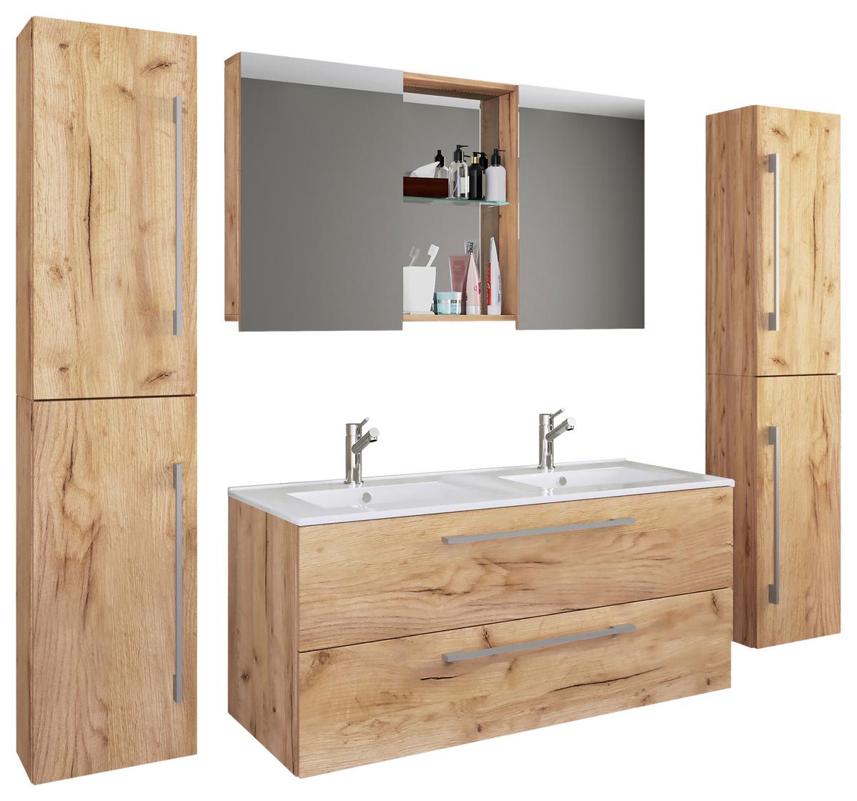 Badmöbel-Set 5-Tlg. Budasi 178cm Weiß - Honigeiche/Weiß, MODERN, Keramik/Holzwerkstoff (178cm) - MID.YOU