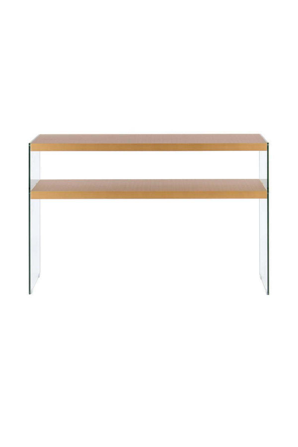 Beistelltisch mit Ablage Elementary Goldfarben - Klar/Goldfarben, Basics, Glas/Holzwerkstoff (32/75/110cm) - Kayoom