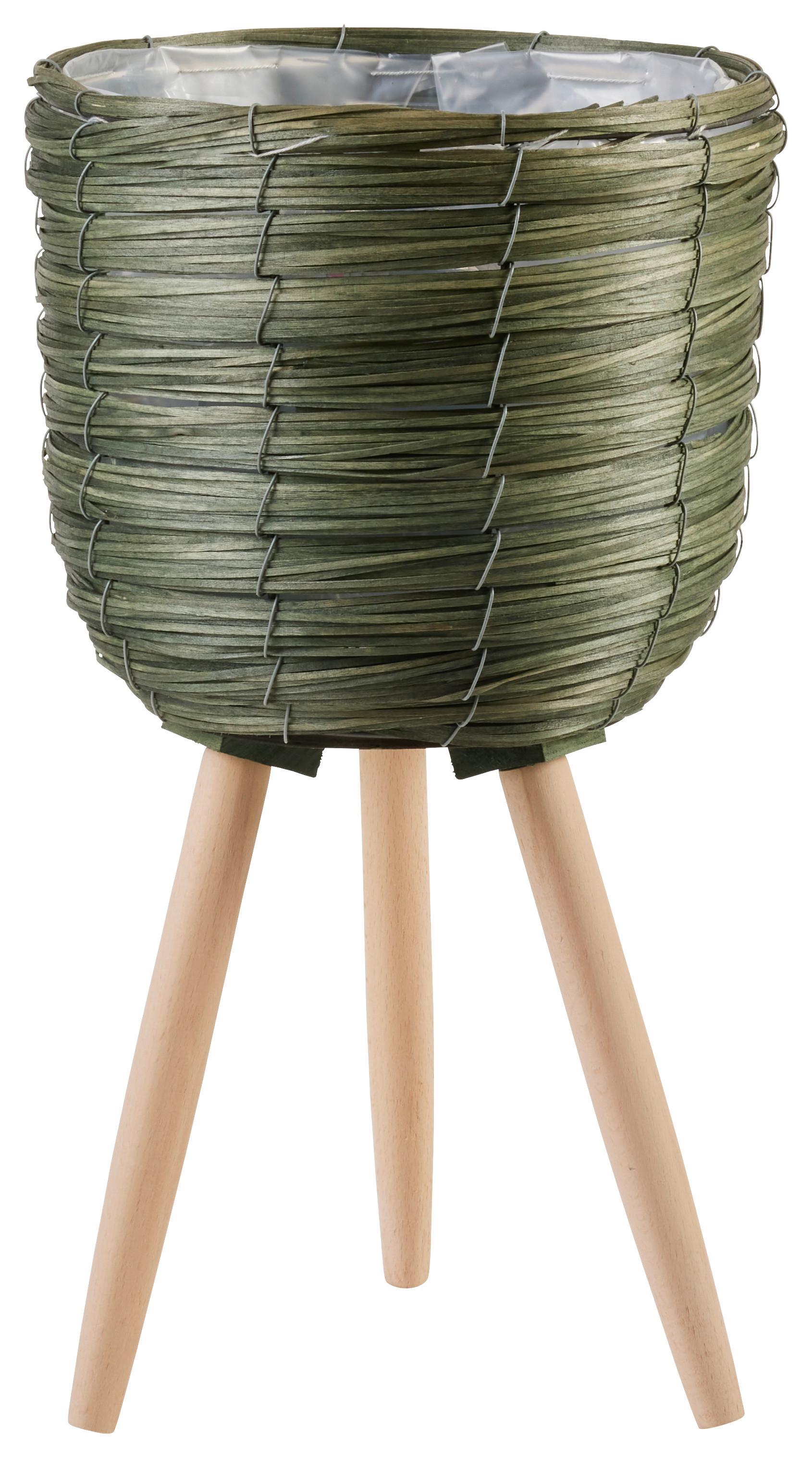 Obal na květináč Jyoti, Ø/V. ca. 24/42cm - přírodní barvy/tmavě zelená, Basics, dřevo (24/42cm) - Modern Living