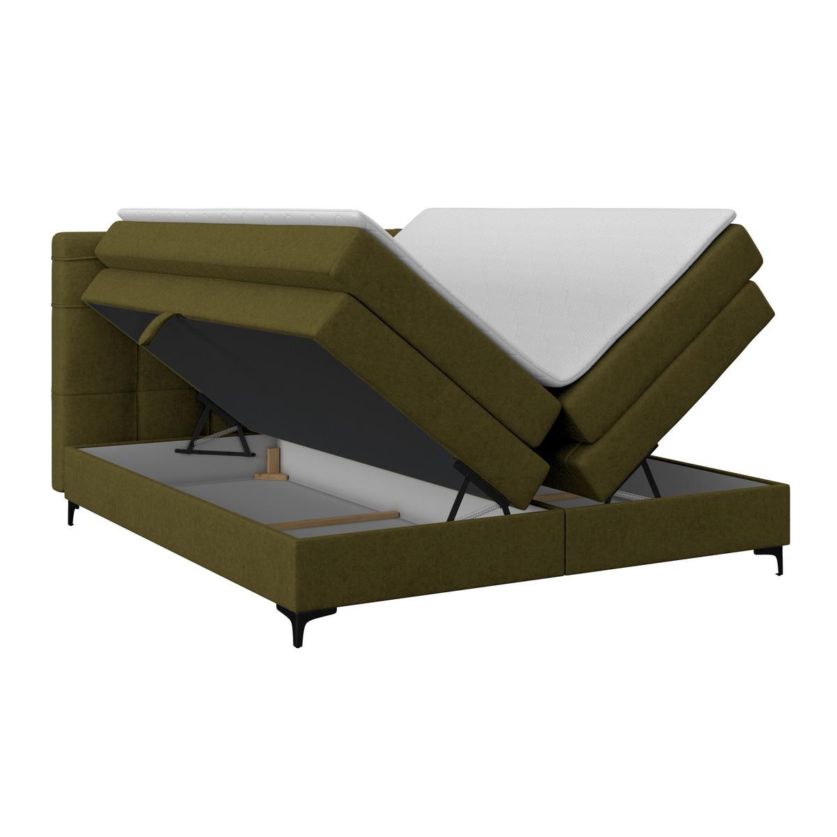 Boxspringbett MITTO Moosgrün 180x200 cm - Schwarz/Grün, KONVENTIONELL, Textil/Metall (180/200cm)