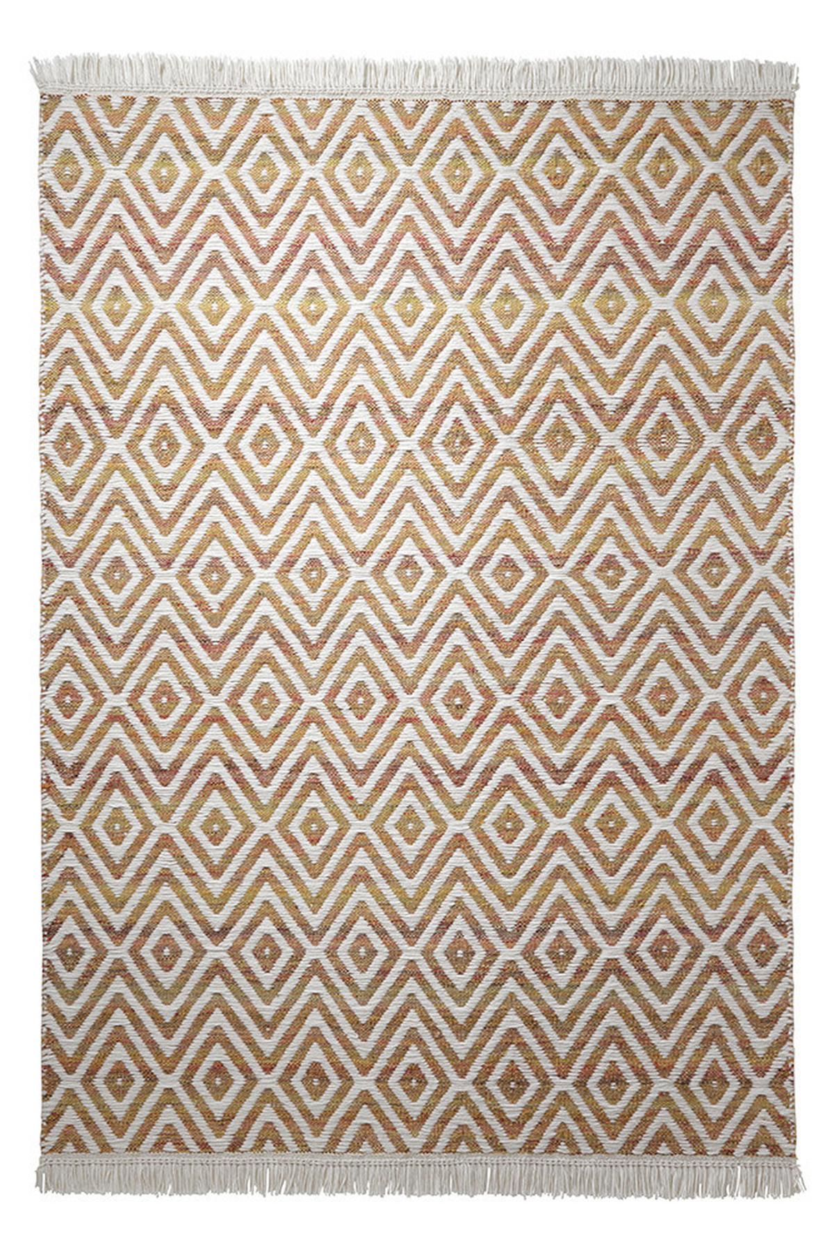 Handwebteppich Orange/ Weiß Wolle Vector 60x110 cm - Orange/Weiß, KONVENTIONELL, Textil (60/110cm) - Esprit