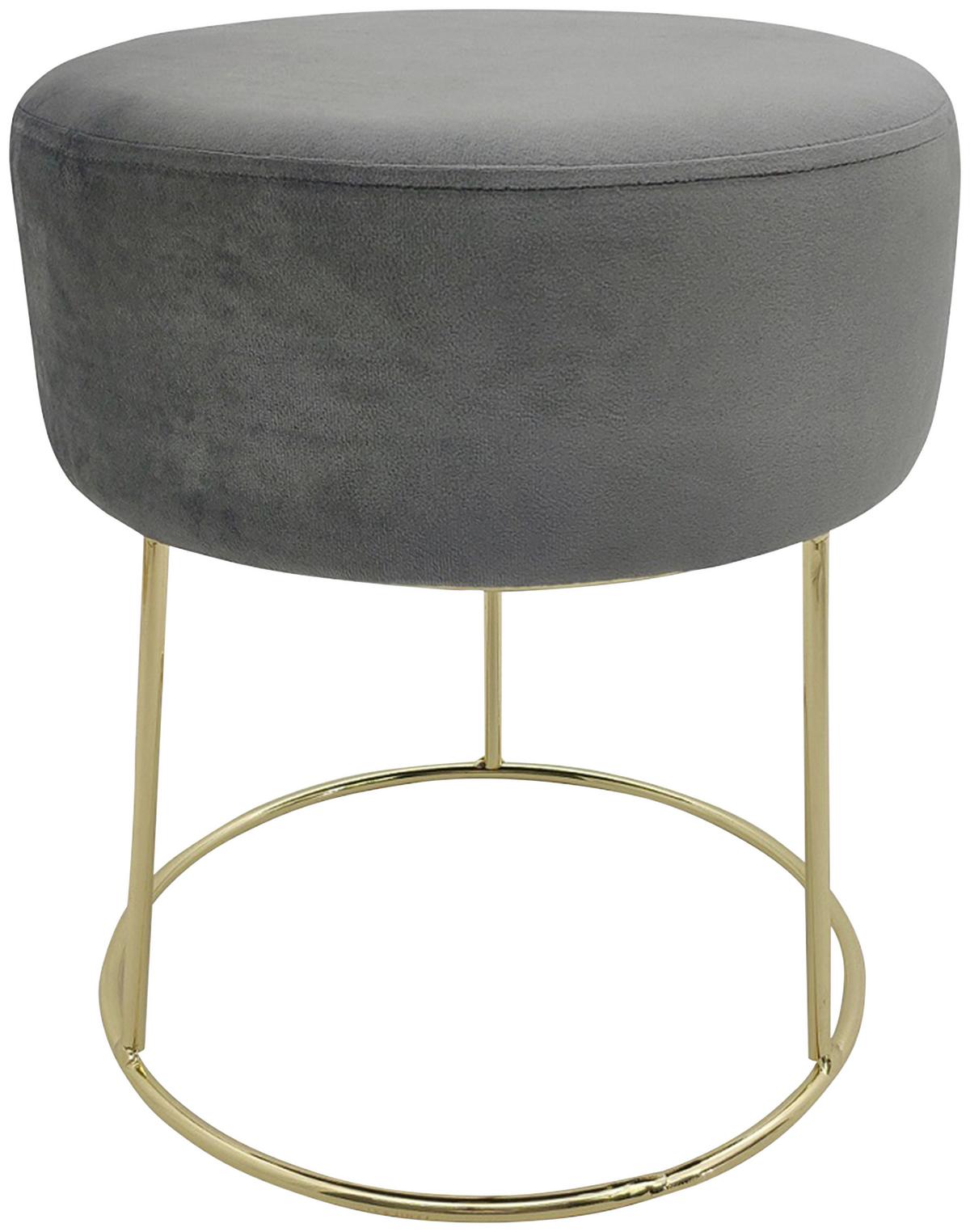 Hocker Marilyn Samt Grau Sitz Gepolstert H: 40,5 cm - Goldfarben/Grau, Design, Textil (35,5/40,5/35,5cm) - Echtwerk