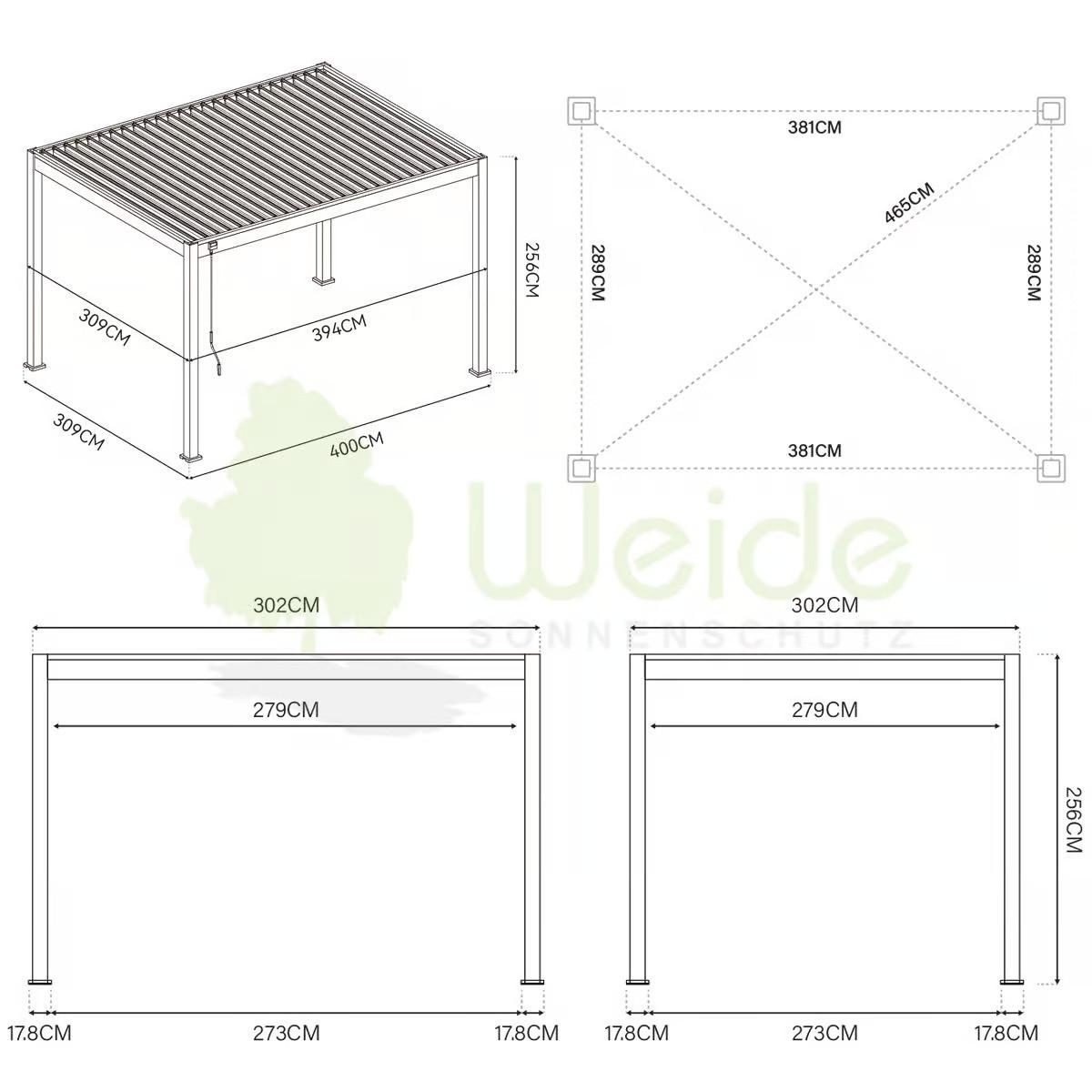 Pergola Deluxe 400x300cm Sturmfest, Gartenpavillon - Anthrazit, Basics, Metall (400/255/300cm) - WEIDE