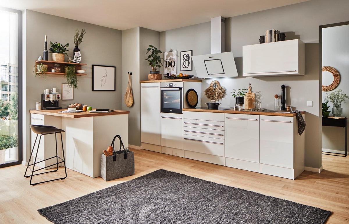 Küchenblock Gabriel Küchenzeile 320 Cm - Wildeiche/Weiß Hochglanz, Design, Holzwerkstoff (320-150cm) - Respekta