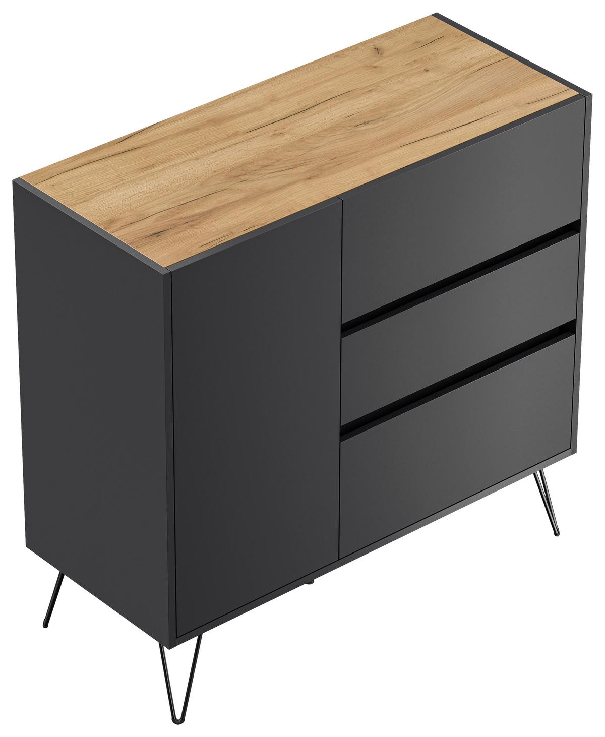 Sideboard Posseik Industrial Graphitfarben/Eichef. B: 99 cm - Eichefarben/Schwarz, Design, Holzwerkstoff (99/93,6/42cm) - P & B