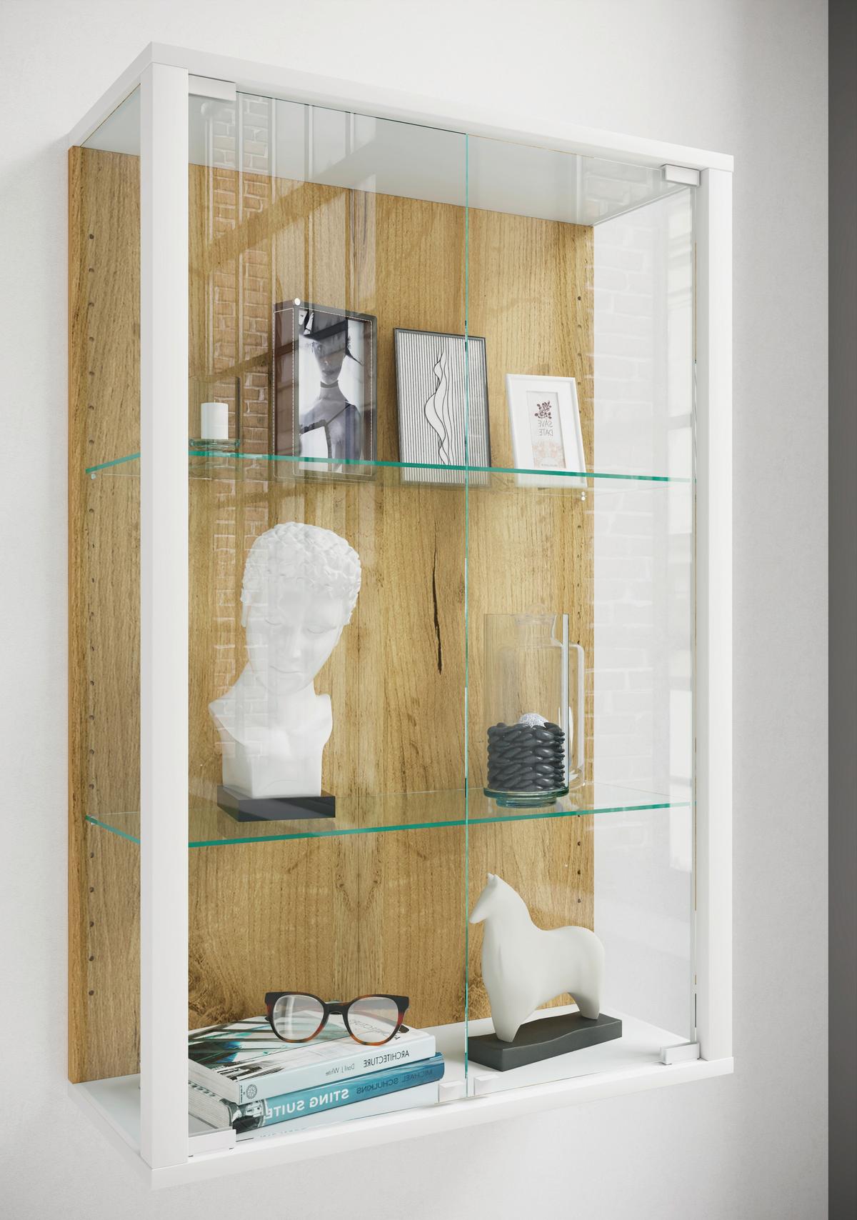 Hängevitrine Udina Weiß/Honigeiche B: 59 cm - Honigeiche/Klar, Design, Glas/Holzwerkstoff (59/80/25cm) - Livetastic