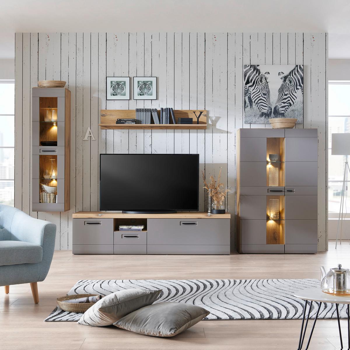 Tv-lowboard Auris B: 190 Cm Basalt / Eiche Dekor - Grau, MODERN, Holzwerkstoff (190/50/50cm) - Luca Bessoni