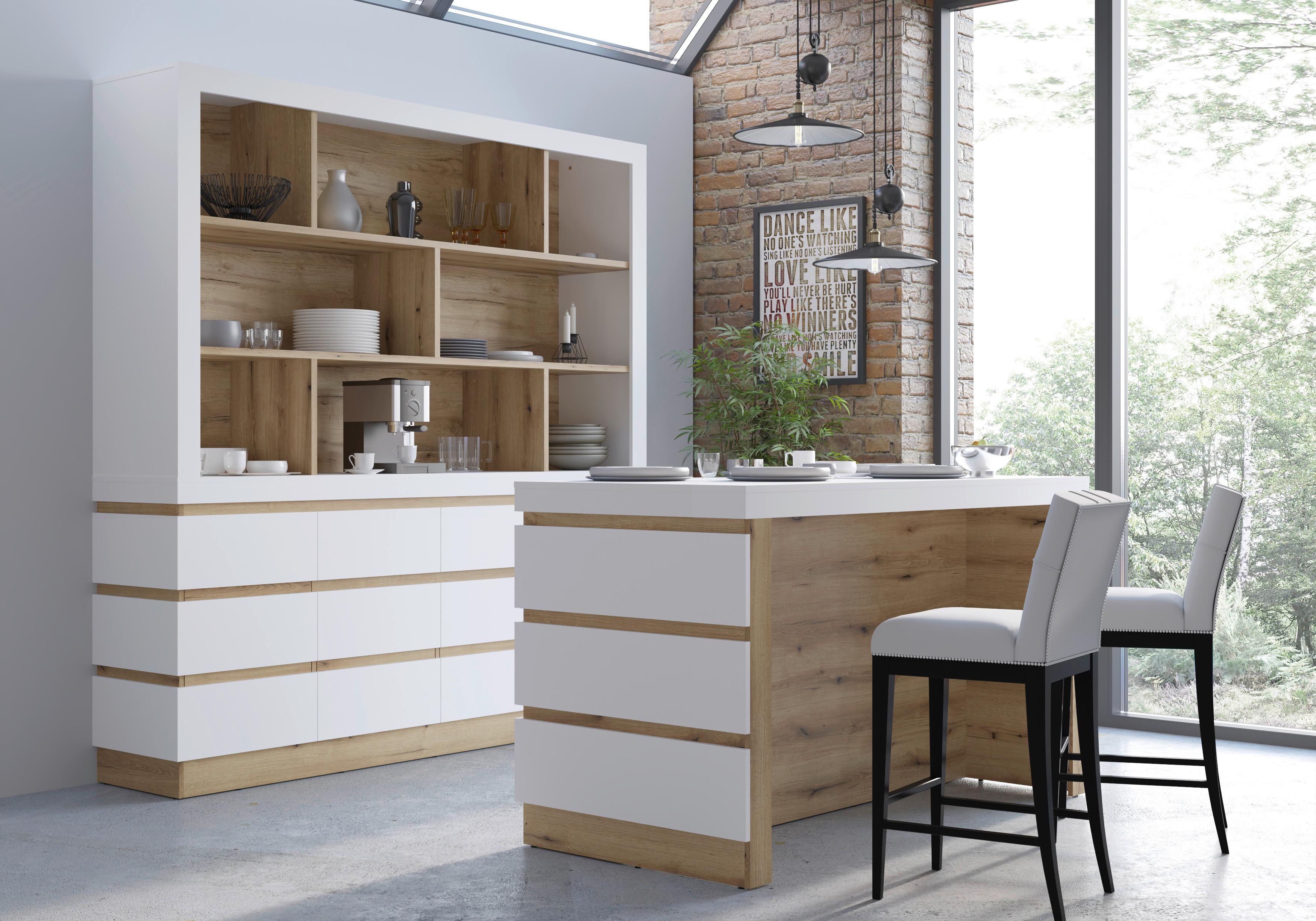 Kommodenaufsatz Calabria Weiss/Eichefarben, B: 201,2 cm - Eichefarben/Weiß, Trend, Holzwerkstoff (201,2/118,8/45cm)