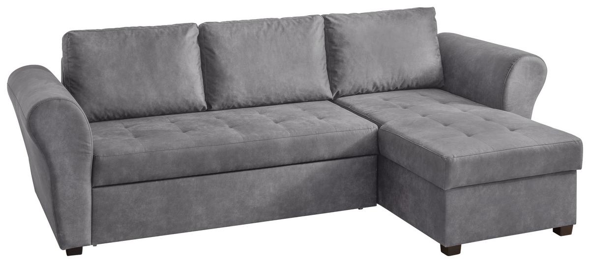 Ecksofa mit Schlaffunktion + Bettkasten Lasse Textil - Anthrazit/Schwarz, MODERN, Textil (260/155cm) - Ondega