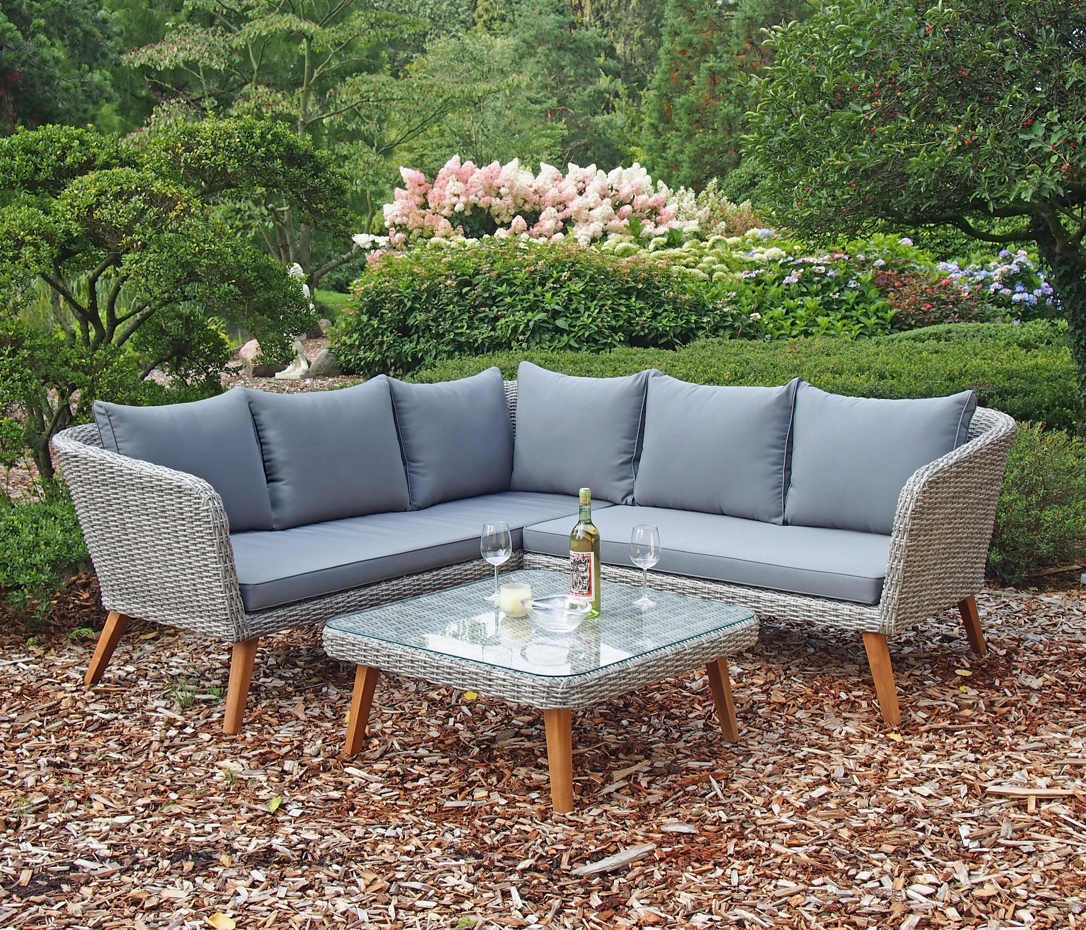 Loungegarnitur Pamplona - Hellbraun/Dunkelgrau, Basics, Glas/Holz (180/75/294cm) - Gardenson