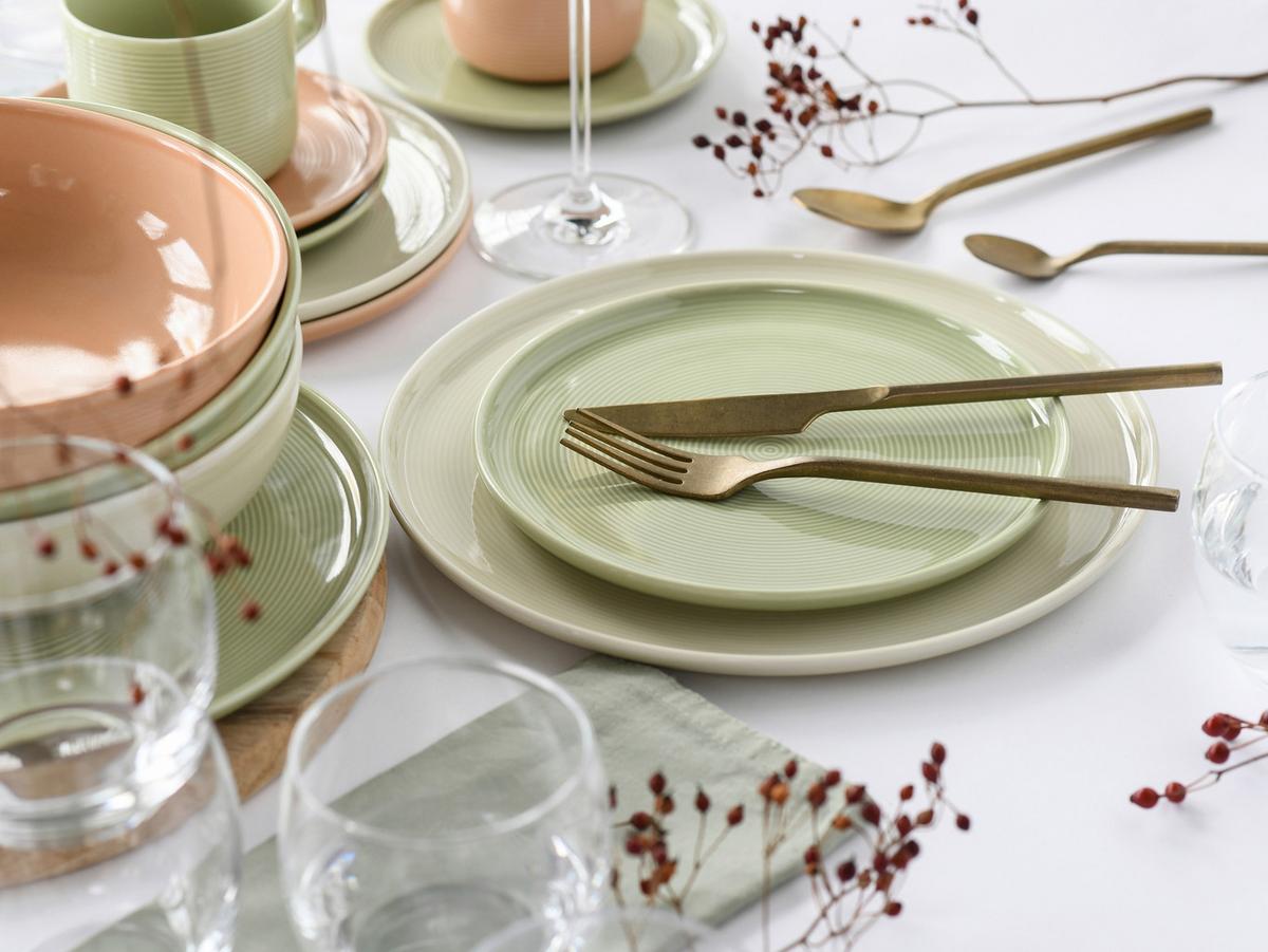 Kombiservice 30-Teilig. Porzellan, multicolor - Salbeigrün/Creme, Basics, Keramik - Creatable
