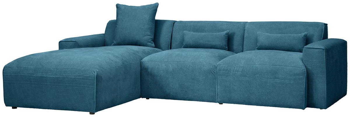 Ecksofa mit Zierkissen Pearl Hellblau 196x303 cm - Schwarz/Hellblau, Design, Textil (196/303cm) - Livetastic