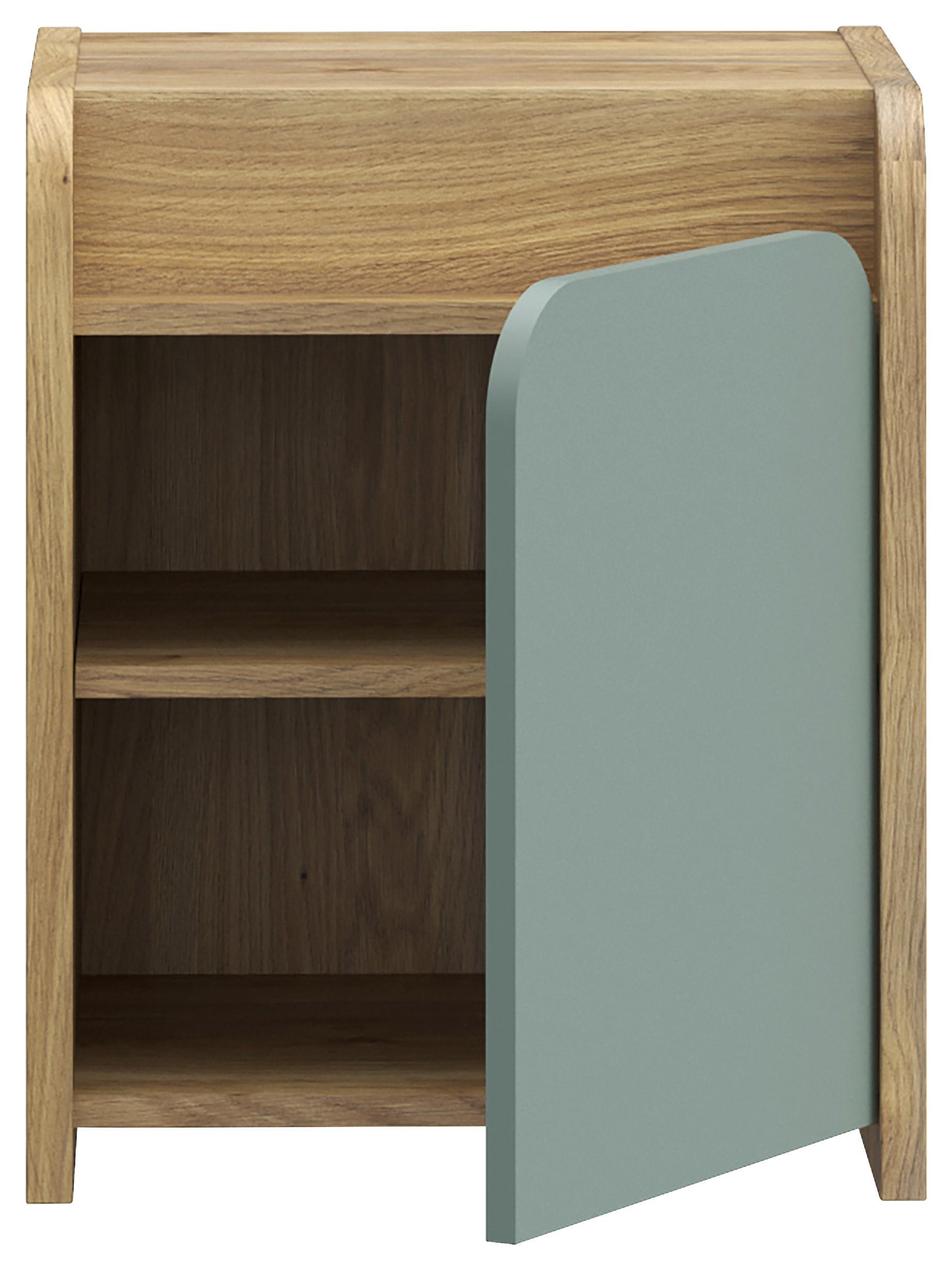 NOČNÝ STOLÍK HOA - farba duba/šalviovozelená, Modern, kompozitné drevo (42,4/52,5/41,3cm)