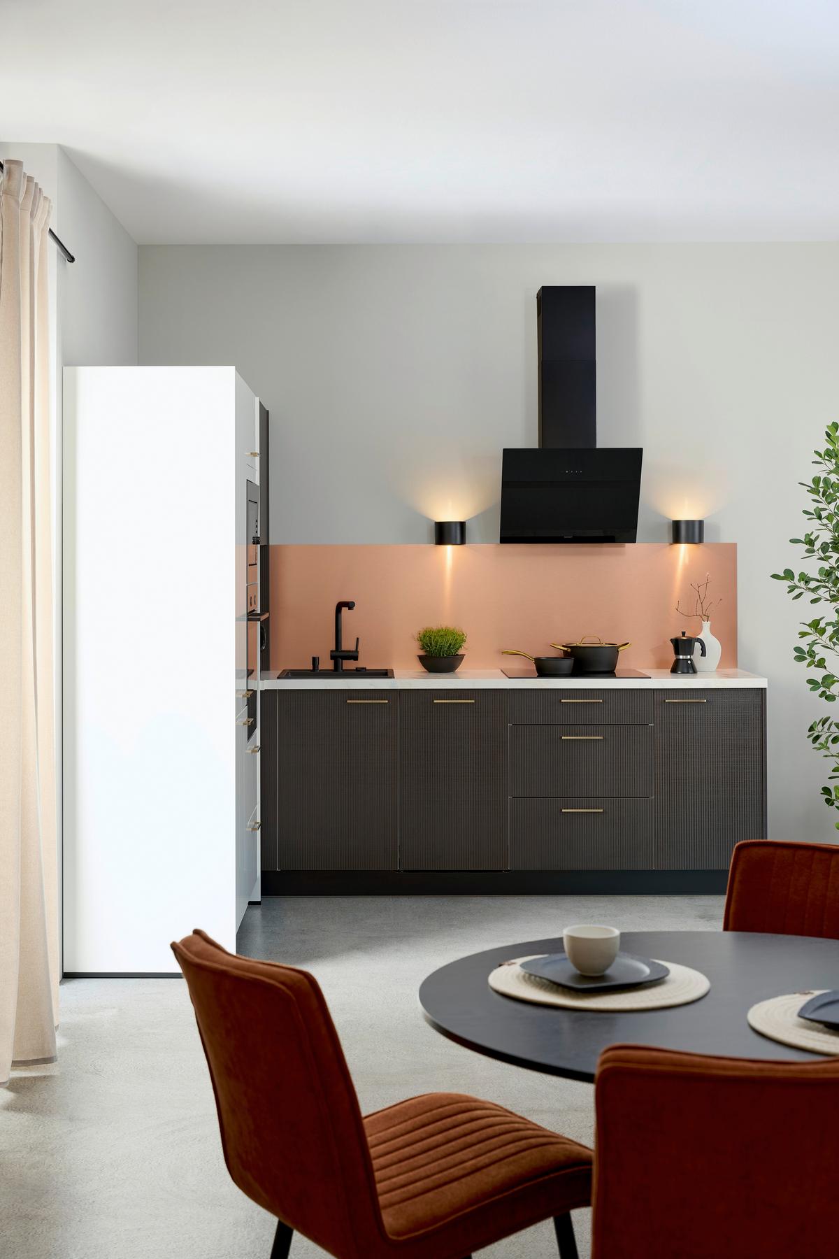 Eckküche Star/stripe - Weiß Hochglanz/Dunkelbraun, Design, Holzwerkstoff (188,3/266,6cm) - Express-Kuechen