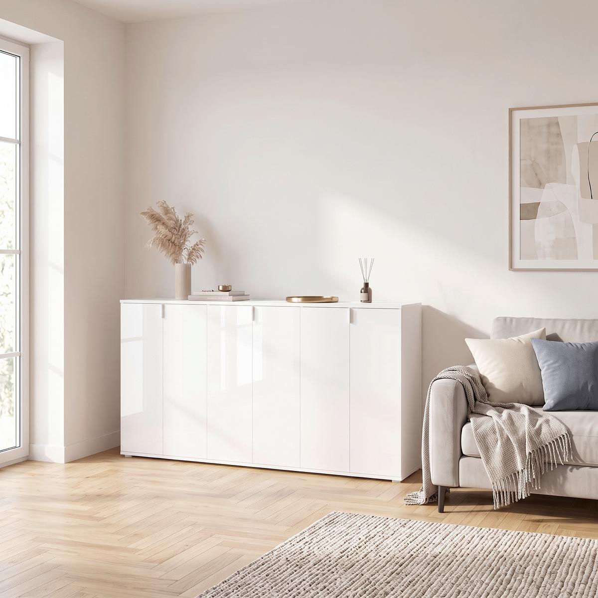 SIDEBOARD Weiß Hochglanz, B: 183 cm - Weiß Hochglanz/Weiß, MODERN, Holzwerkstoff (183cm) - MID.YOU