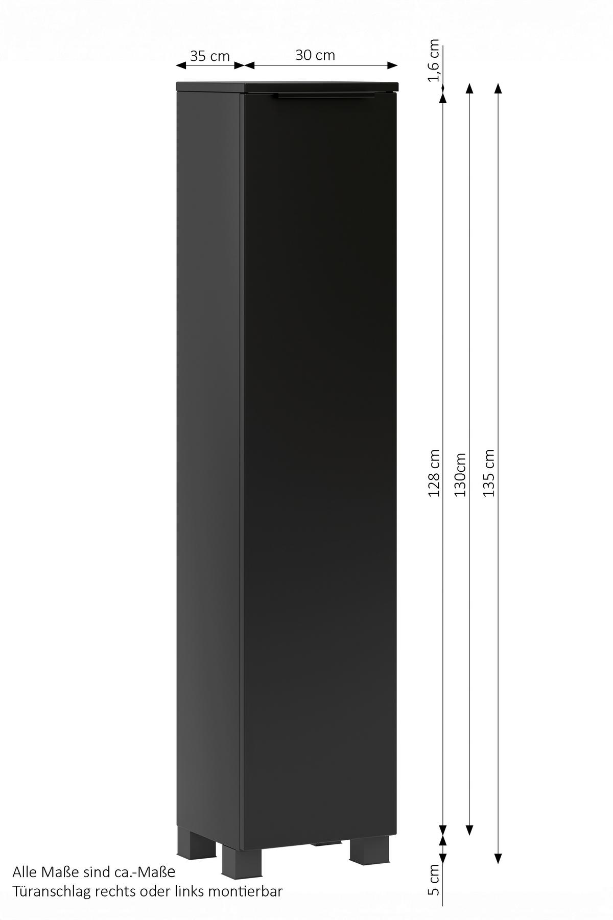 Midischrank Sevilla Schwarz, B: 30 cm - Schwarz, MODERN, Holzwerkstoff (30/130/35cm) - Held