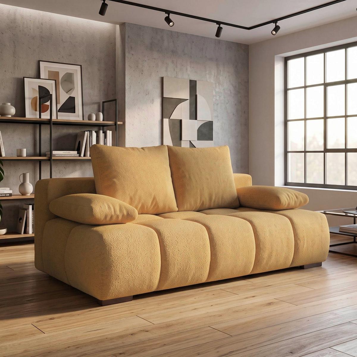 Boxspringová pohovka BOB, žlutá žinylka - černá/barvy chromu, Konvenční, kompozitní dřevo/textil (209/105cm) - Based