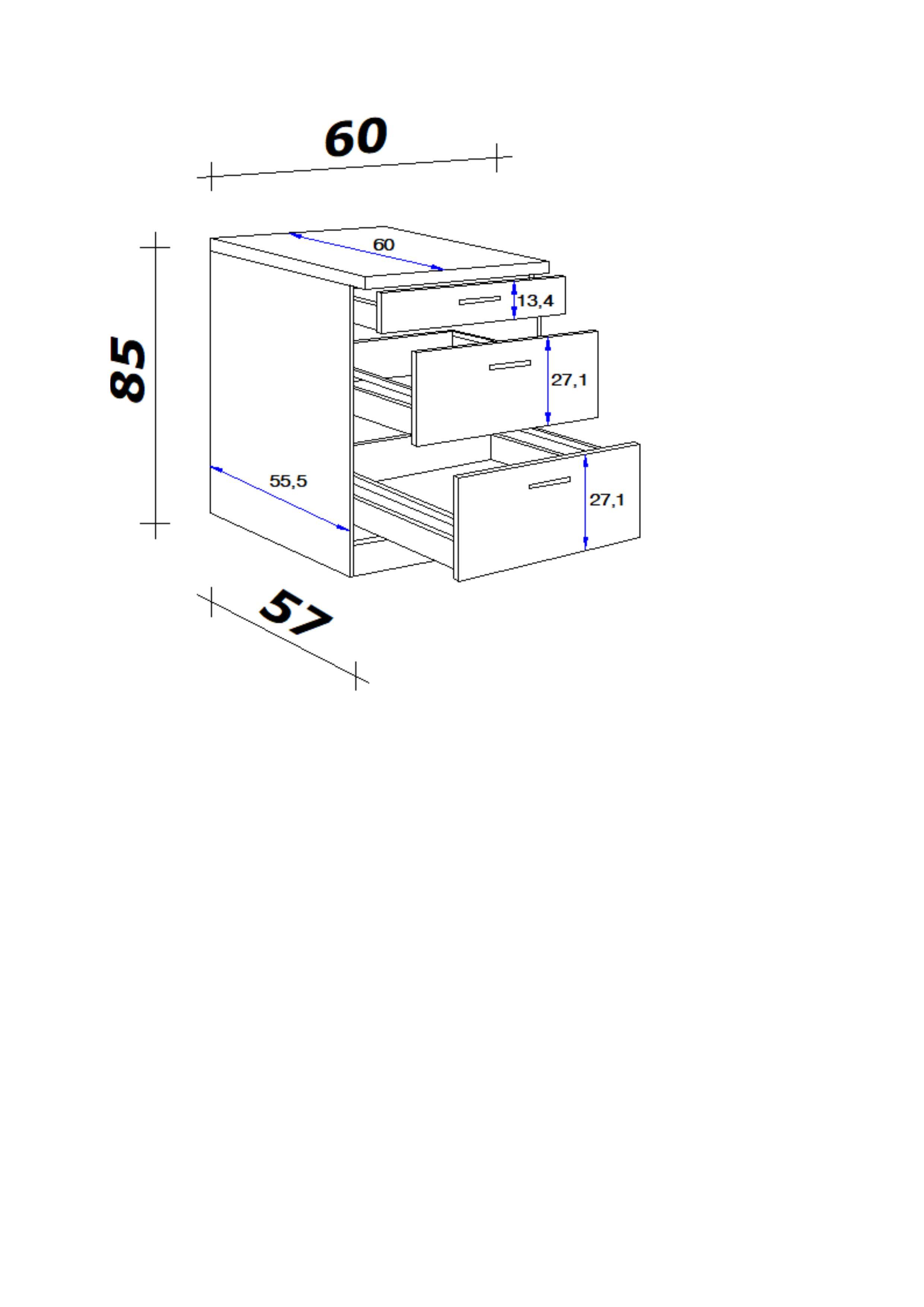 Schubkastenunterschrank Lucca Weiß B: 60 cm - Graubraun/Weiß, KONVENTIONELL, Holzwerkstoff (60/84,9/60cm) - FlexWell