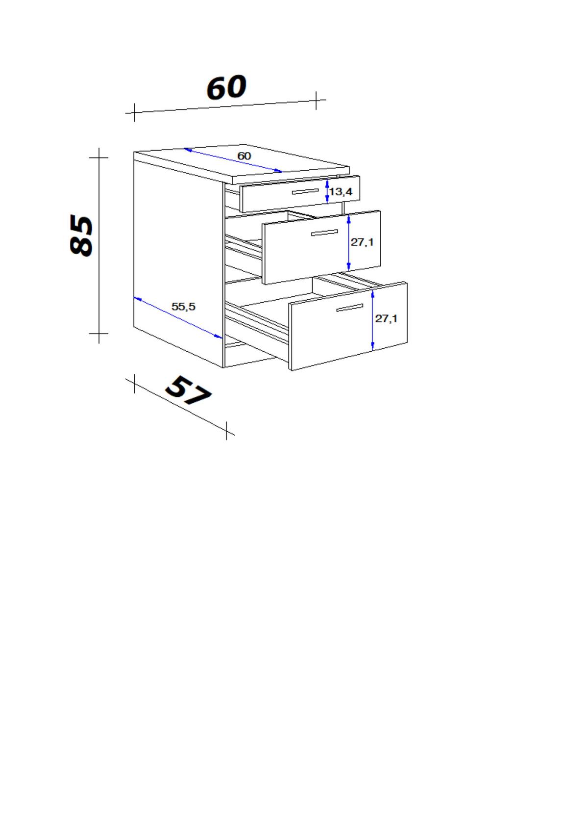 Schubkastenunterschrank Lucca Weiß B: 60 cm - Graubraun/Weiß, KONVENTIONELL, Holzwerkstoff (60/84,9/60cm) - FlexWell