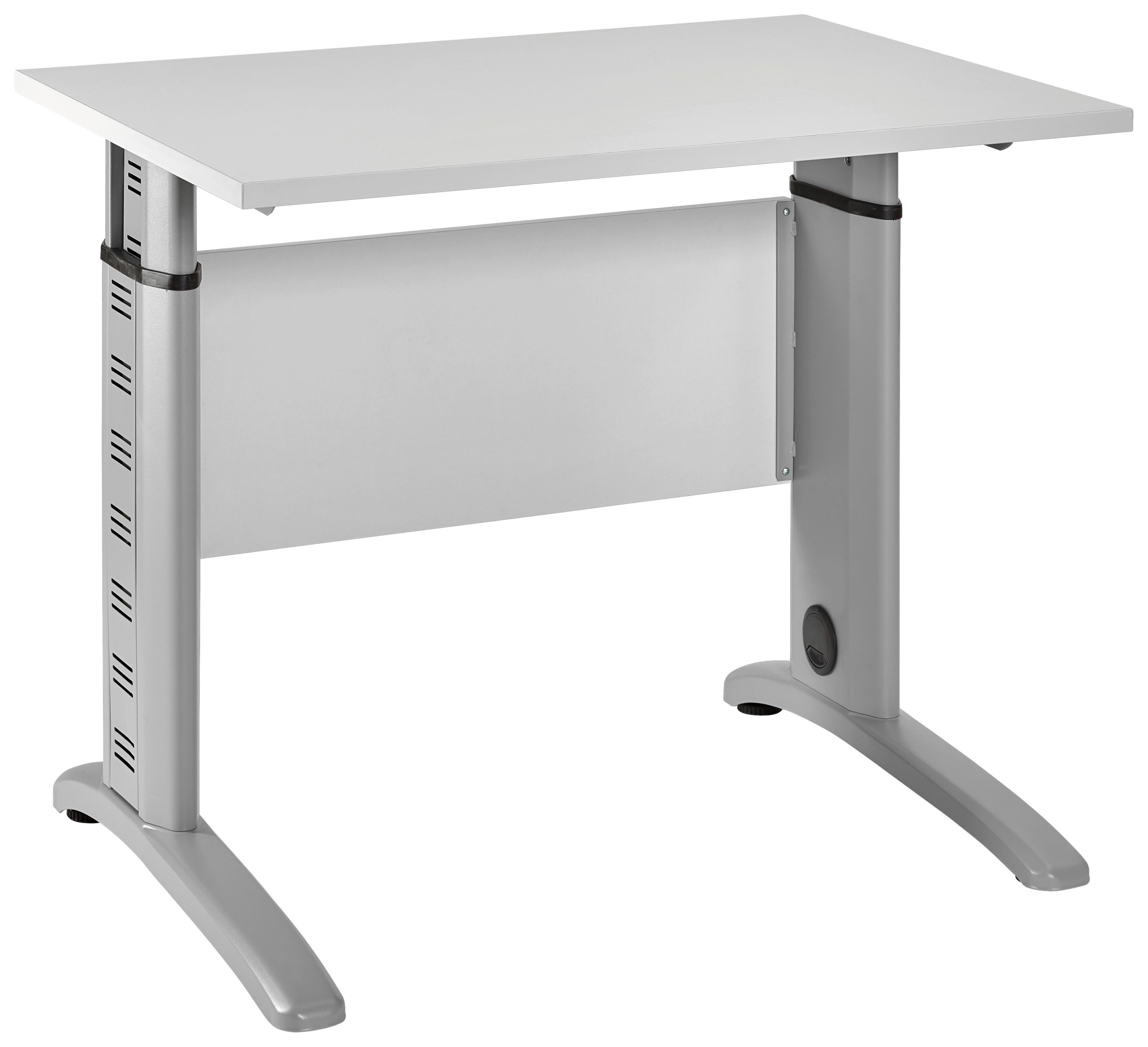 Schreibtisch höhenverstellbar B 90cm Serie 1215, Grau - Silberfarben/Hellgrau, Basics, Holzwerkstoff/Metall (90/65/69,5(87,5)cm) - MID.YOU