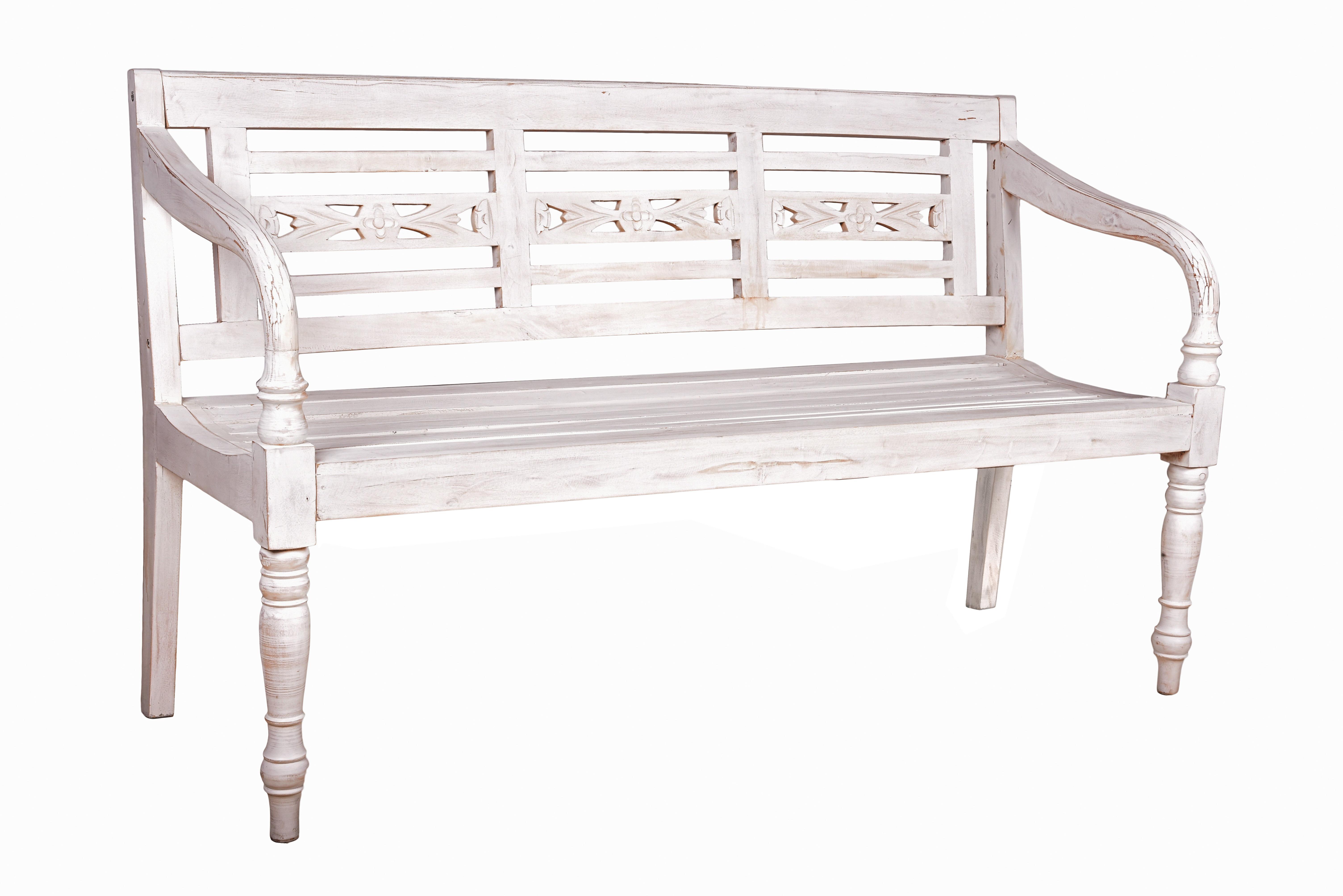 Gartenbank Echtholz Mahagoni Moyo Weiß 3-Sitzer - Weiß, Basics, Holz (150/90/52cm) - Gardenson