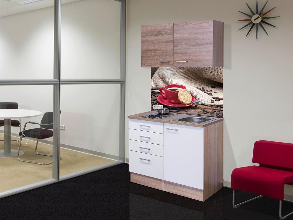 Minikuchyňa SAMOA,šírka 100 cm vrátane drezu a varnej dosky - biela/dub sonoma, Modern, kompozitné drevo/plast (100cm) - FlexWell