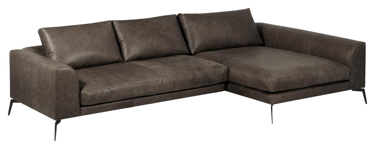 Ecksofa Berlin Fango S: 313 cm - Fango/Schwarz, Design, Leder (313/172cm) - Livetastic