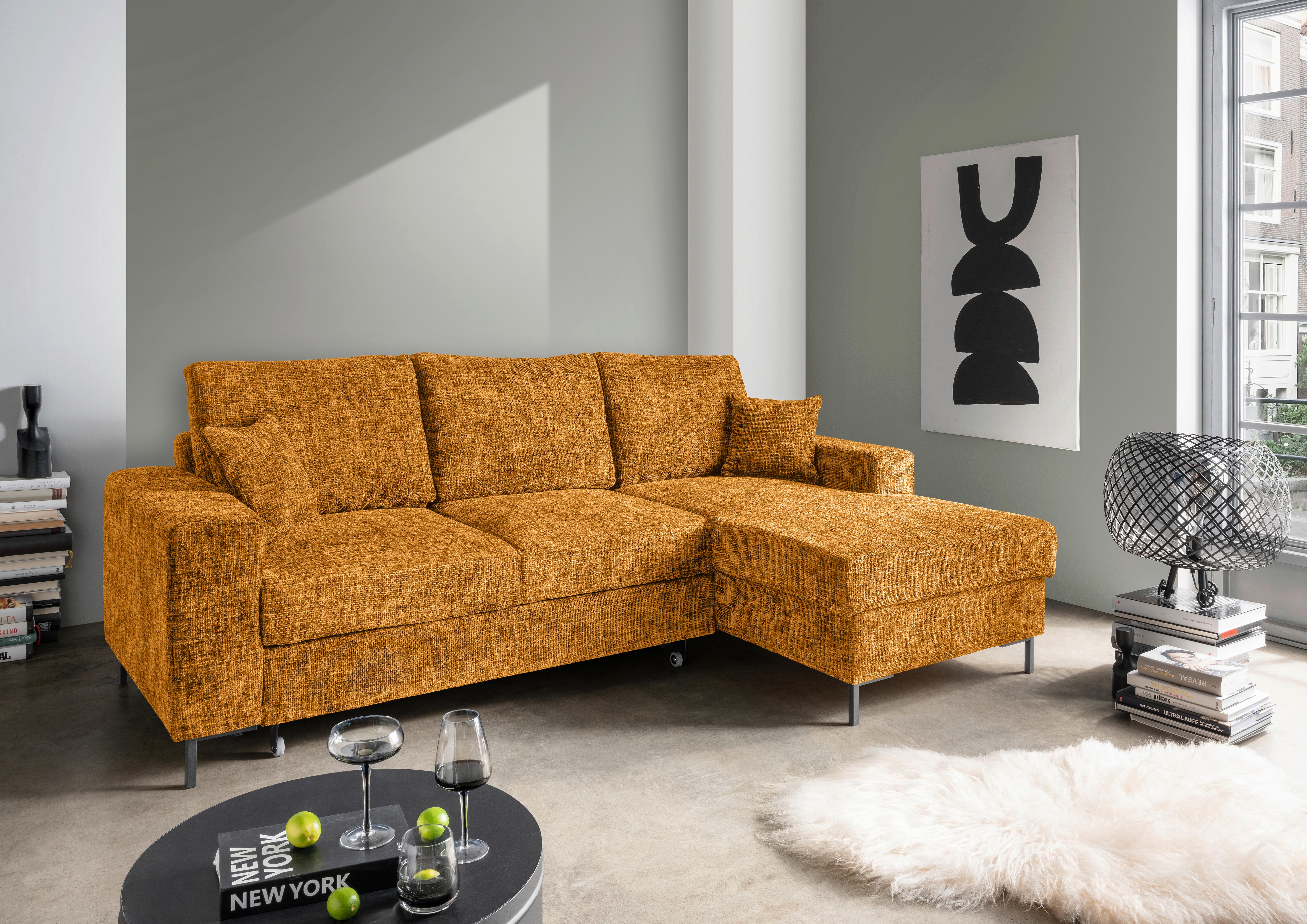 Eckschlafsofa Zona, Gold S: 237x143 Cm - Goldfarben/Schwarz, KONVENTIONELL, Textil (237/143cm) - Livetastic