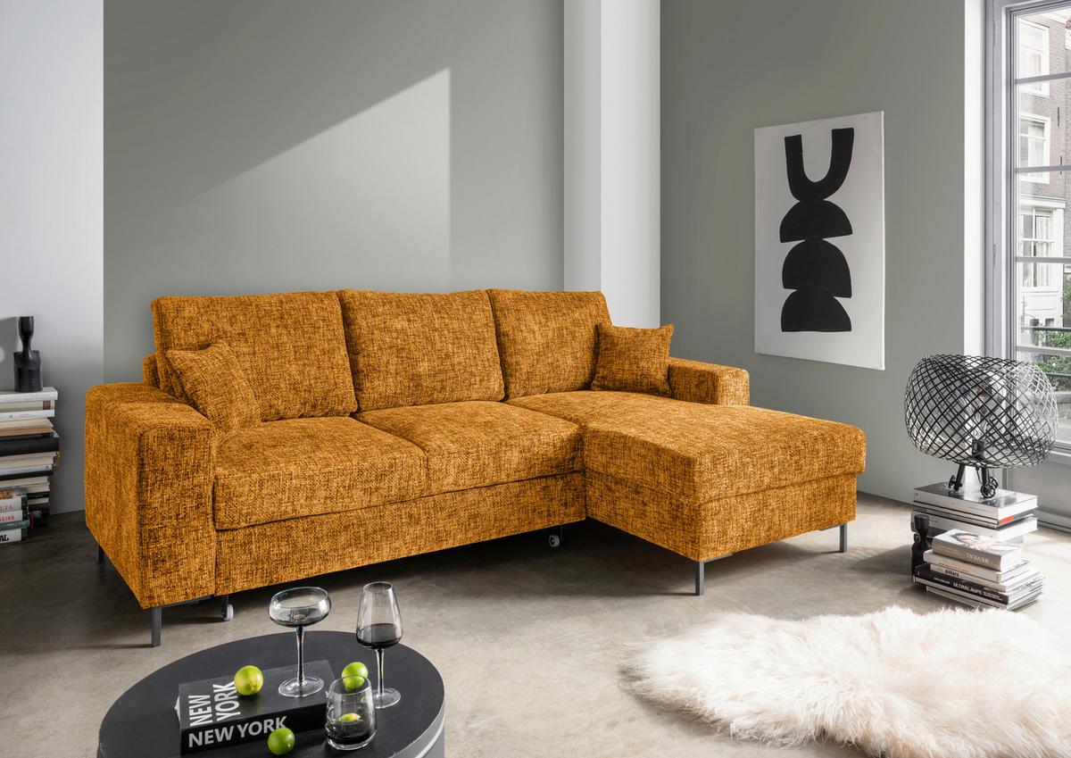 Eckschlafsofa Zona, Gold S: 237x143 Cm - Goldfarben/Schwarz, KONVENTIONELL, Textil (237/143cm) - Livetastic