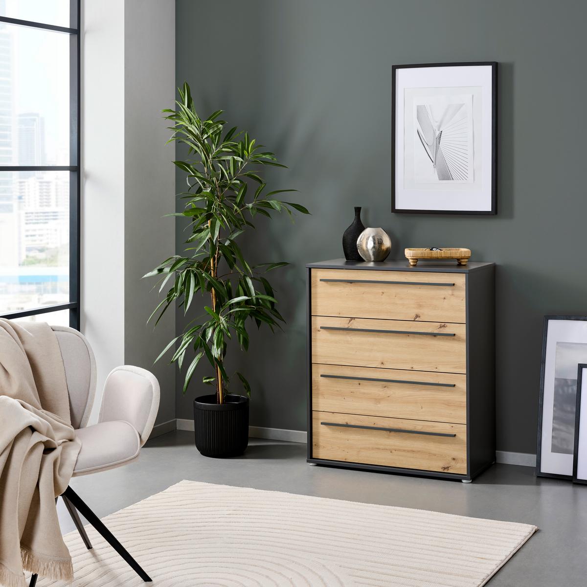 Kommode Adriano Anthrazit/artisan B: 80 Cm - Anthrazit/Eiche Artisan, Trend, Holzwerkstoff (80/94,8/41,2cm)