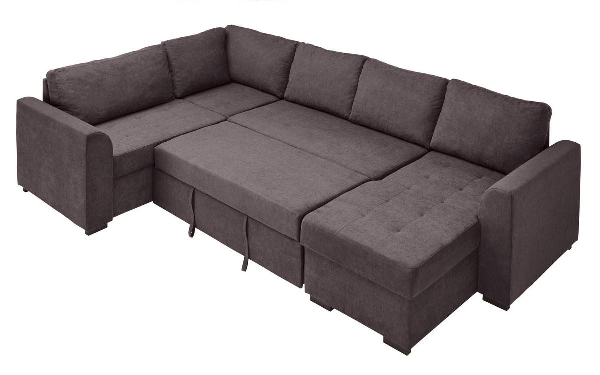 Rozkládací sedací souprava Reno U, barva tmavě šedá - černá/tmavě šedá, Design, textil/plast (205/311/160cm) - Xora