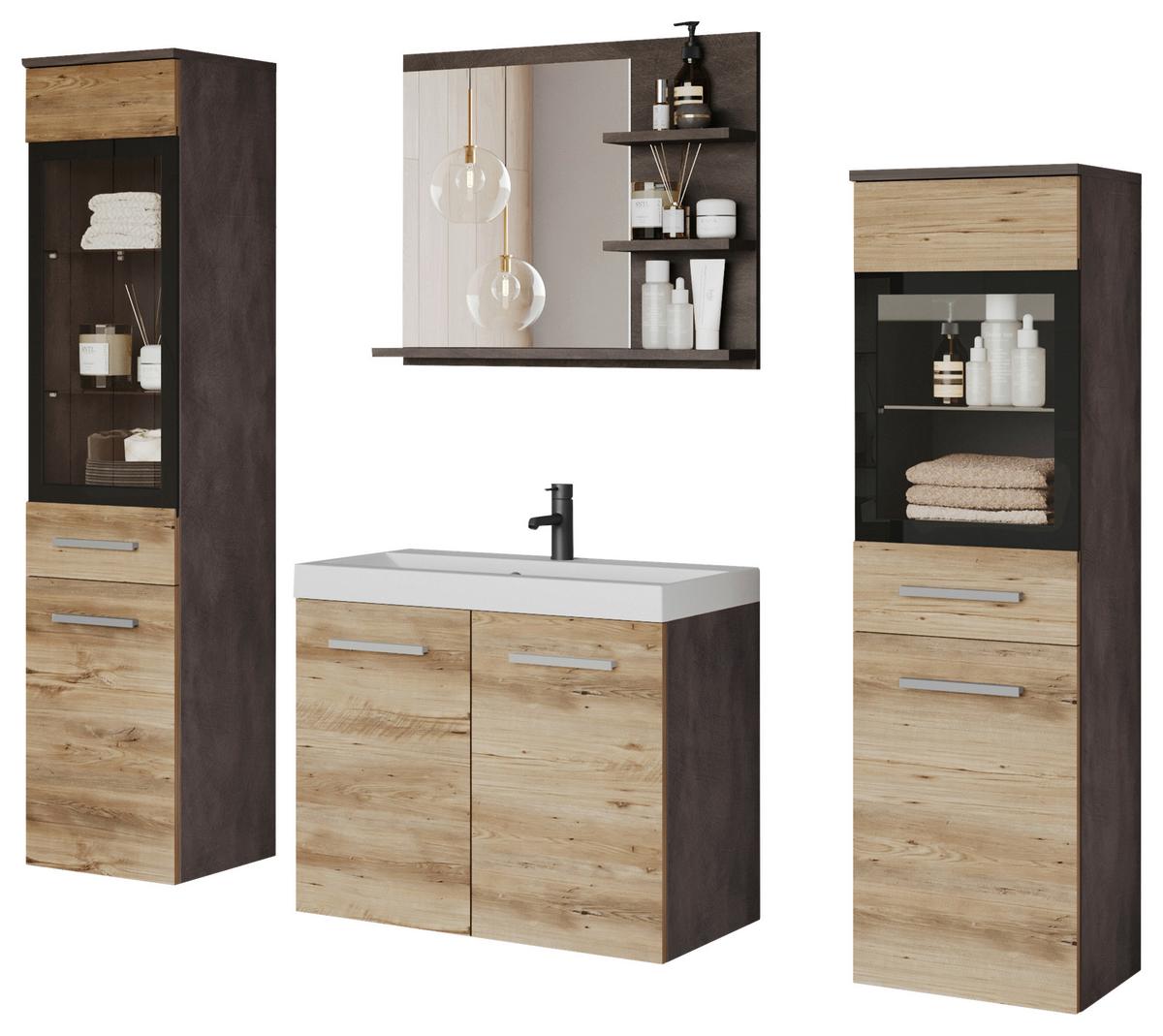 Badezimmer Madrit Kastanieeichefarben B: 120,4cm - Kastanieneichefarben/Anthrazit, LIFESTYLE, Glas/Keramik (120,4/131,5/34,5cm) - P & B
