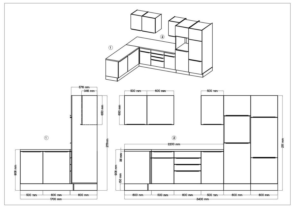 Eckküche mit Geräten 340x170 cm Grau/Eiche Dekor, Modern - Anthrazit/Eiche Artisan, LIFESTYLE, Holzwerkstoff (170/340cm) - Respekta