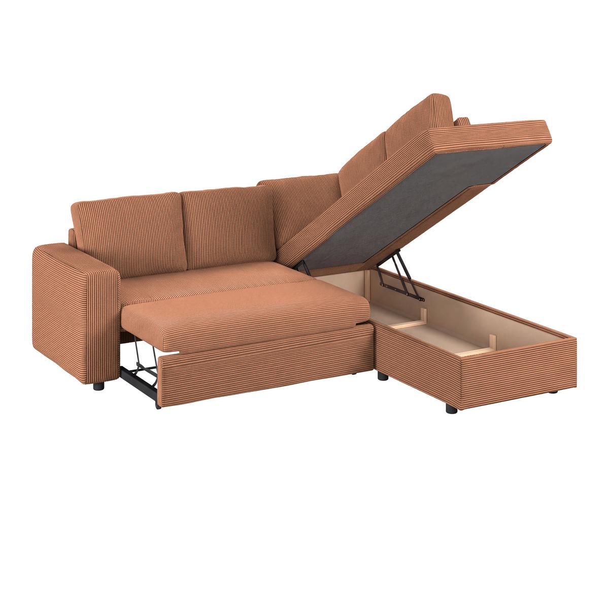 Ecksofa mit Schlaffunktion Toulouse terracotta, 224x206cm - Terracotta/Schwarz, Trend, Holz/Holzwerkstoff (224/206cm)