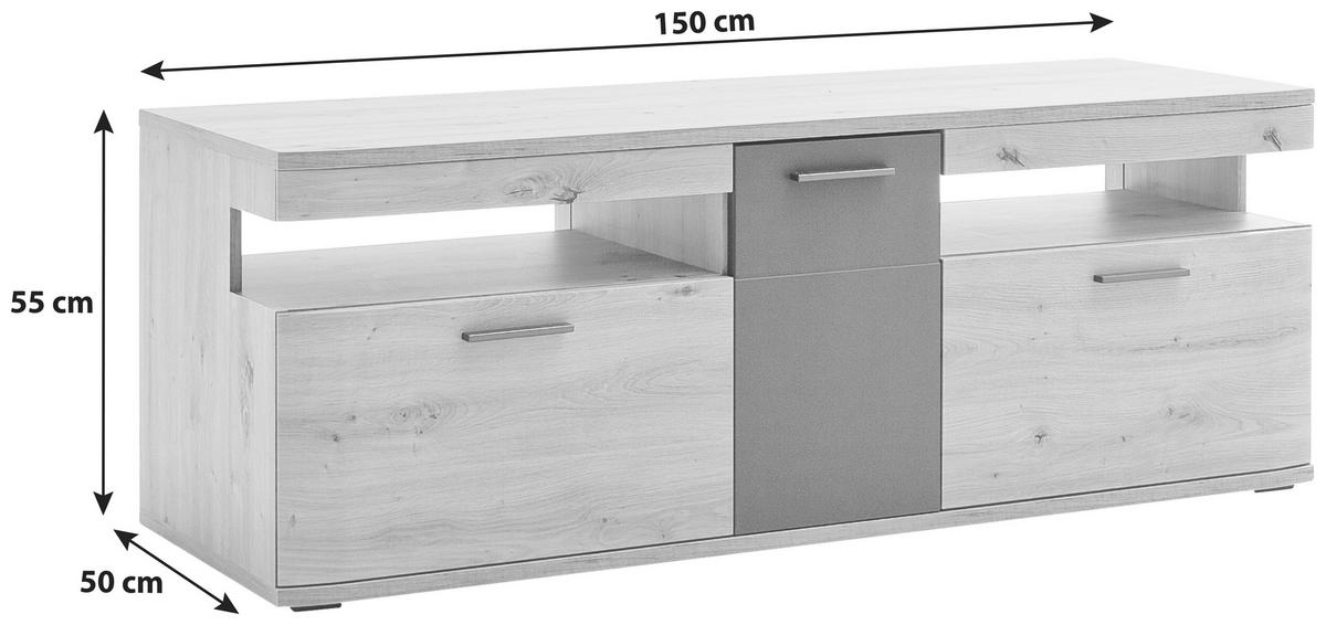 TV-Element Cortona B: 150 cm Anthrazit/Eiche Dekor - Eichefarben/Anthrazit, Design, Holzwerkstoff (150/55/50cm) - Livetastic