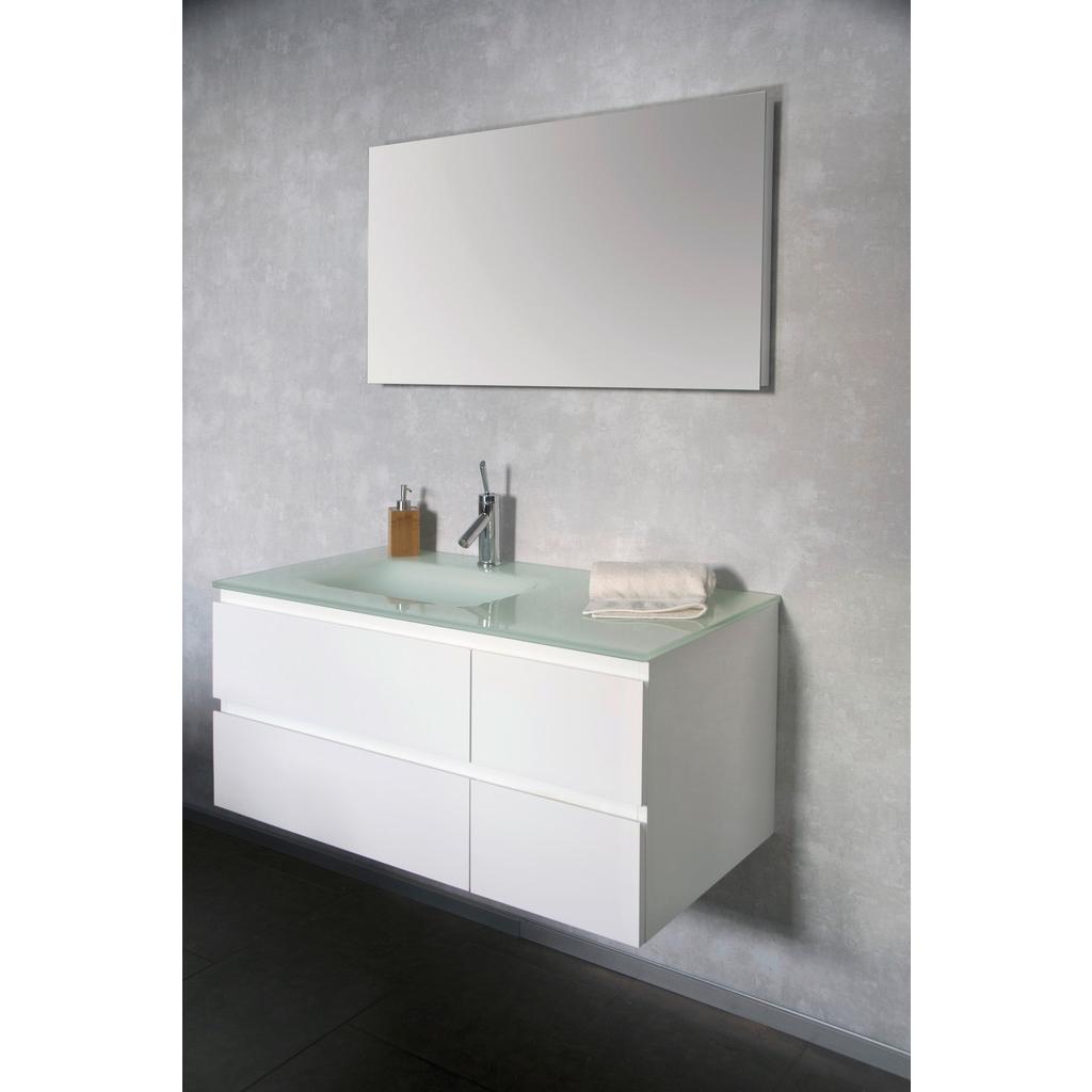 Badmöbel-Set 3--Teilig. inkl. LED Cube B: 100 cm Weiß/Rauchglas