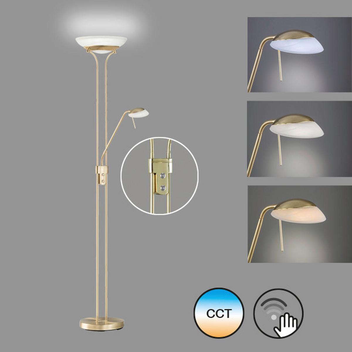 LED-Stehlampe Pool dimmbar Messingfarben mit Leselampe - Messingfarben/Weiß, KONVENTIONELL, Glas/Metall (32/182cm) - Fischer & Honsel
