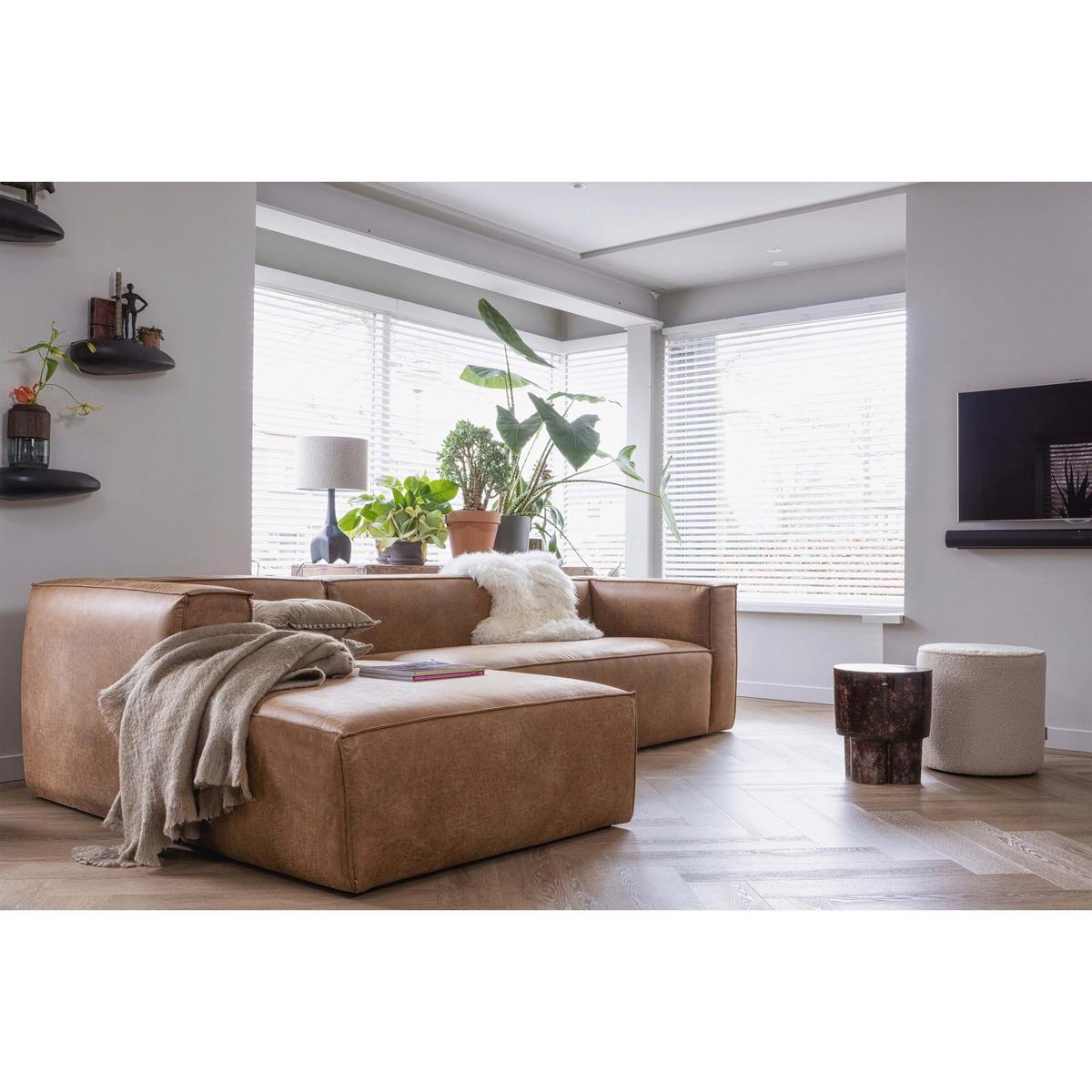 Ecksofa Bean Cognac S: 175x305cm - Cognac/Schwarz, Design, Leder/Textil (175/305cm) - Livetastic