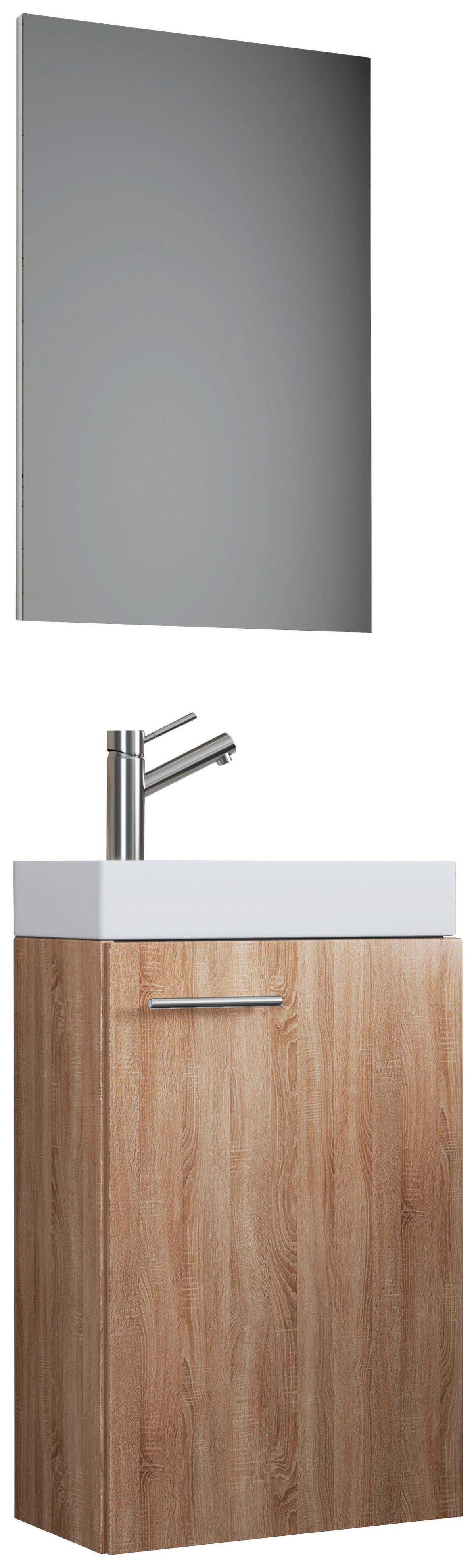 Badmöbel-Set Gäste WC 3-Tlg. Slito B: 41 cm Eiche Dekor - Weiß/Sonoma Eiche, KONVENTIONELL, Keramik/Holzwerkstoff (41cm) - MID.YOU