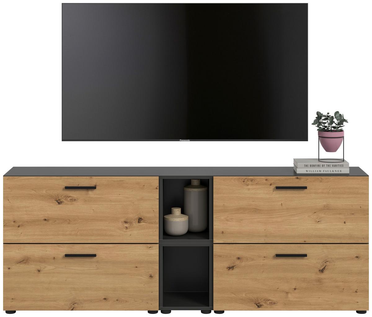 Wohnwand, The One 6, B: 176 cm Artisan Eiche Dekor/Grau - Schwarz/Eiche Artisan, Trend, Holzwerkstoff (176/67/34cm)