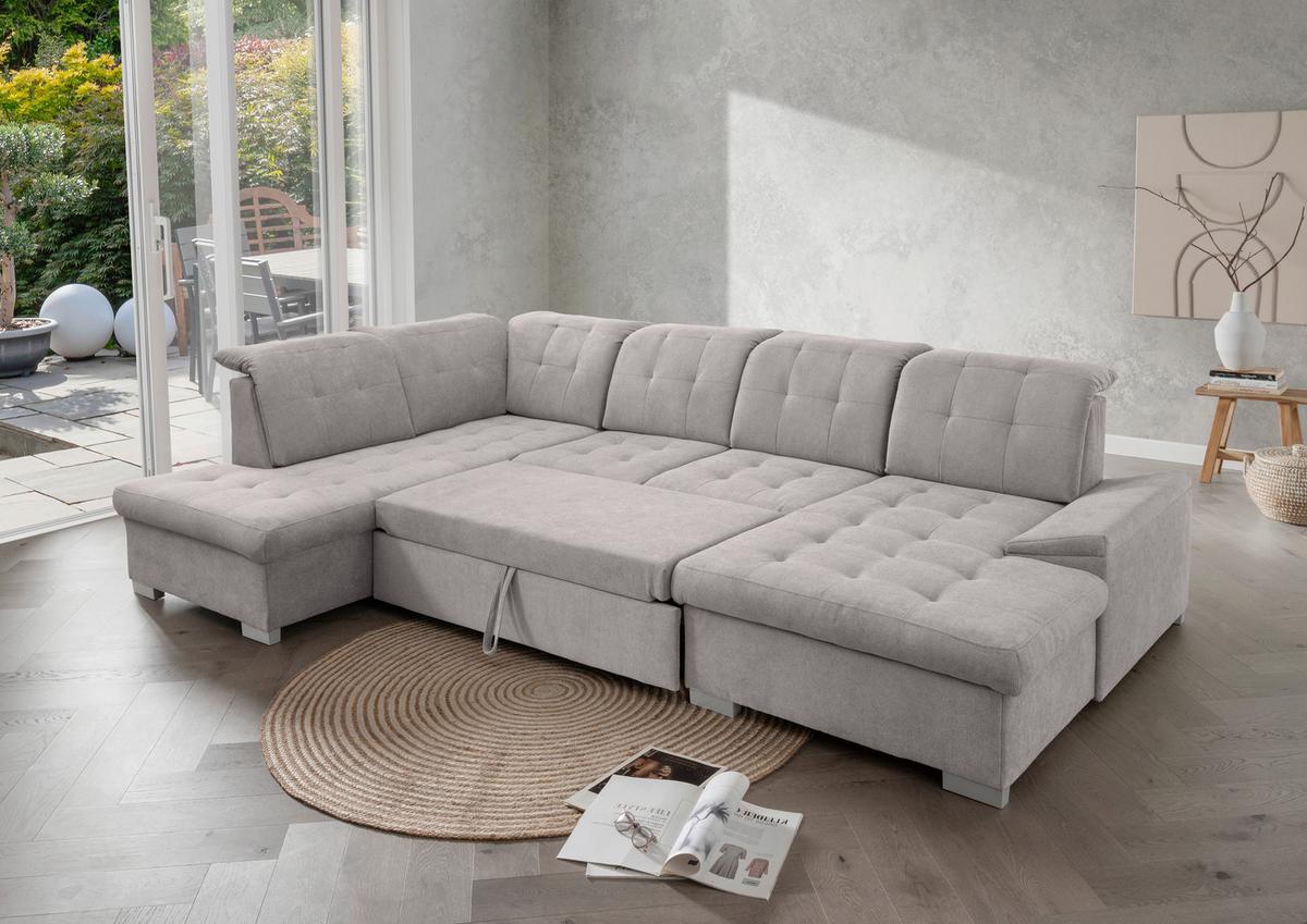 Wohnlandschaft Zira Grau U: 212x330x169cm - Chromfarben/Grau, MODERN, Textil (212/330/169cm) - Livetastic